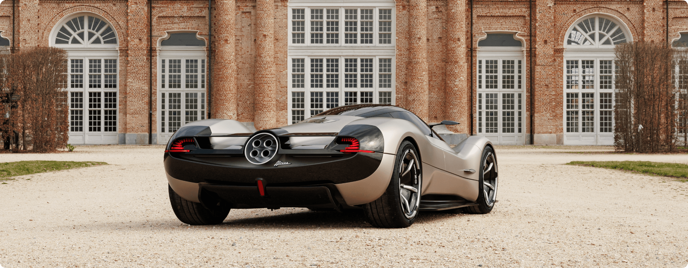 Rear view of a Pagani Alisea from the photoshoot done in Turin, Italy.