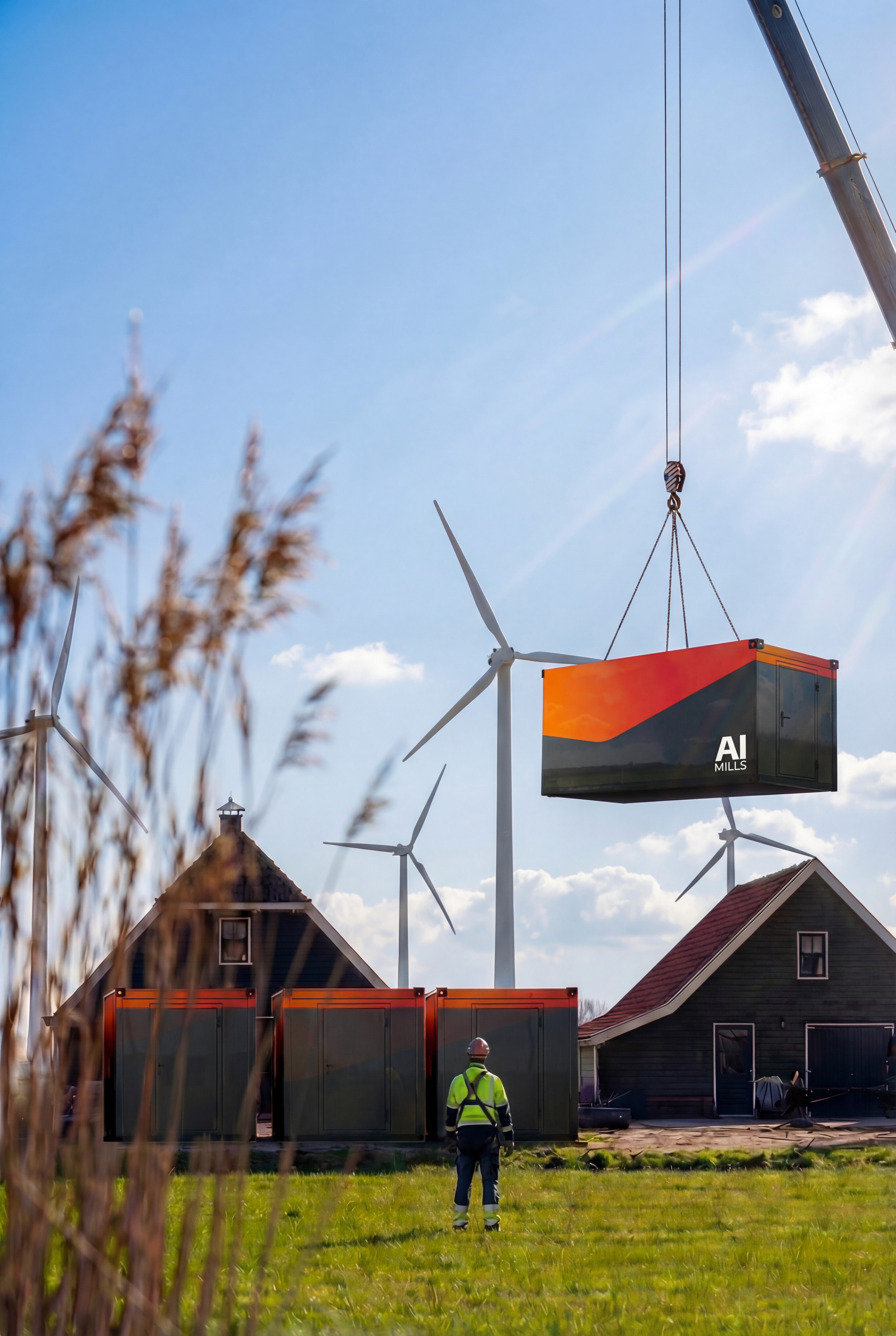 AI Mills pod geplaatst in hollands landschap