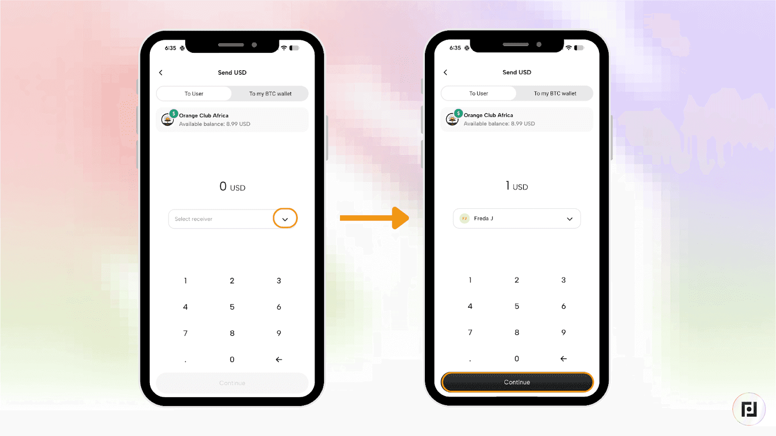 Fedi app Send button with "To User" toggle – Step 3 for Stable Balance payment to another user