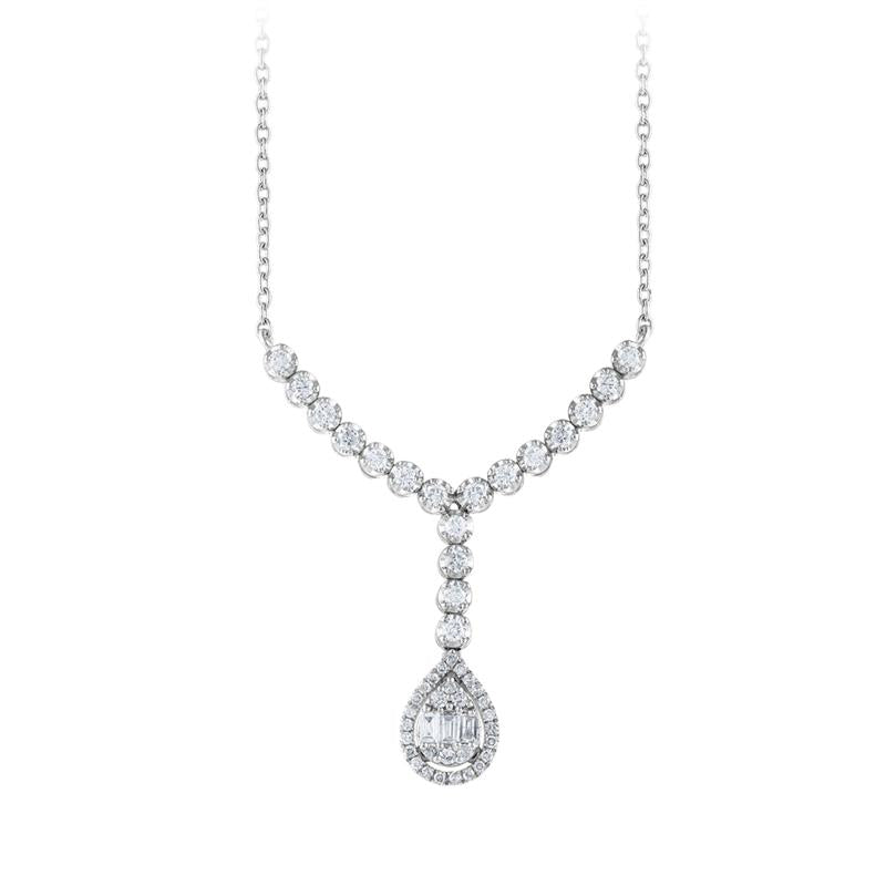 Assos 0.45 Karat Baget Pırlanta Fantezi Kolye Beyaz Altın