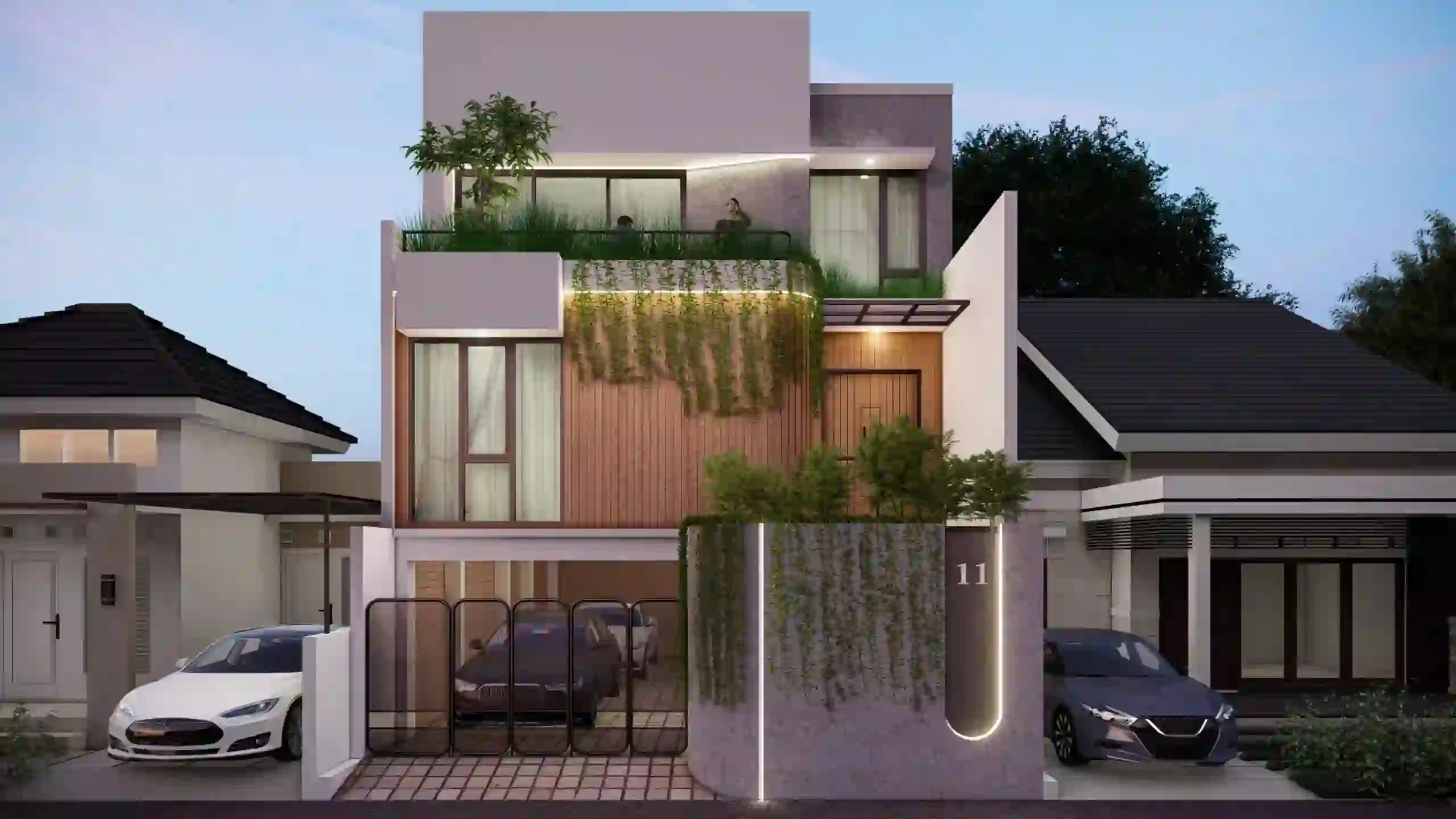 Initial House - Tampak Depan Bangunan di Sore Hari
