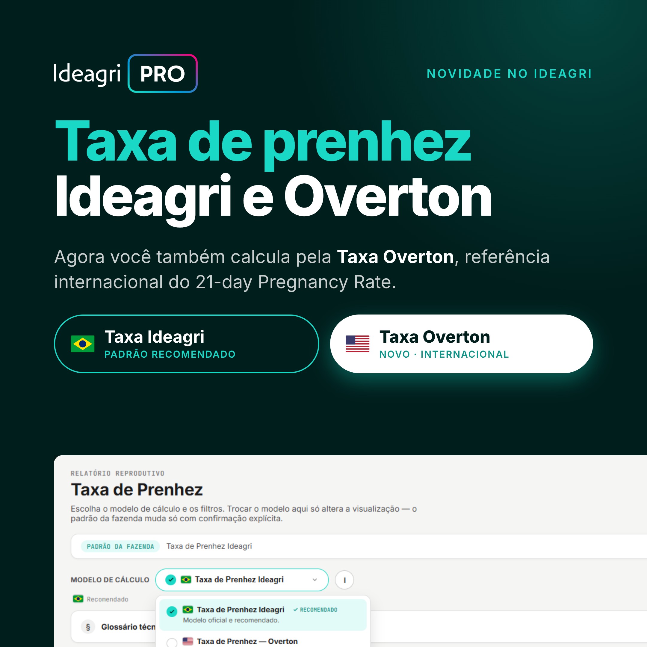 Taxa de prenhez no Ideagri PRO: escolha entre a Taxa Ideagri e a Taxa Overton