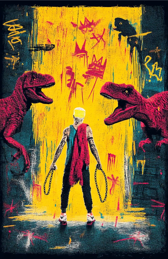 Red and black 3D cube mockup on a table