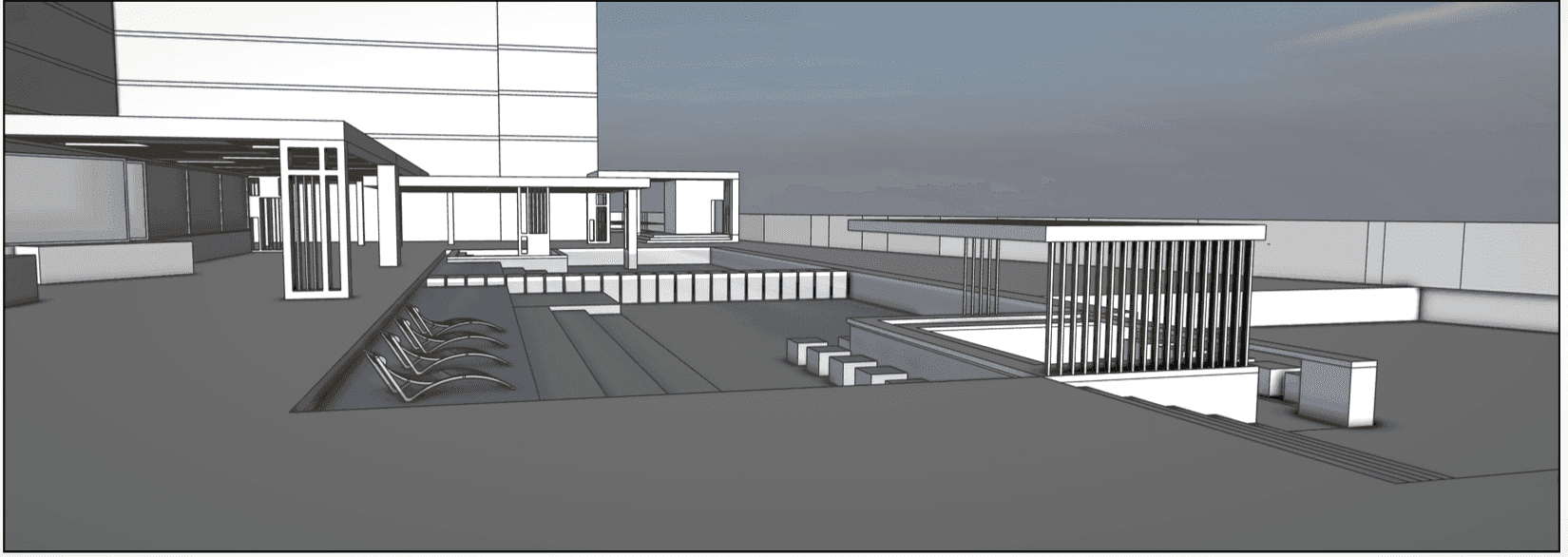Hotel pool terrace and outdoor space 2D site plan — Tasia Maris Beach Hotel and Spa renovation by topos design studio, Ayia Napa Cyprus