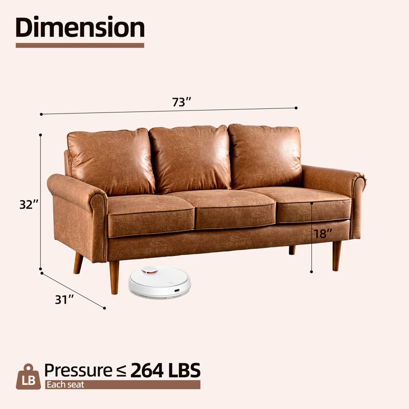 Stylish brown leather sofa with a modern silhouette, ideal for creating a cozy and inviting atmosphere in your home.