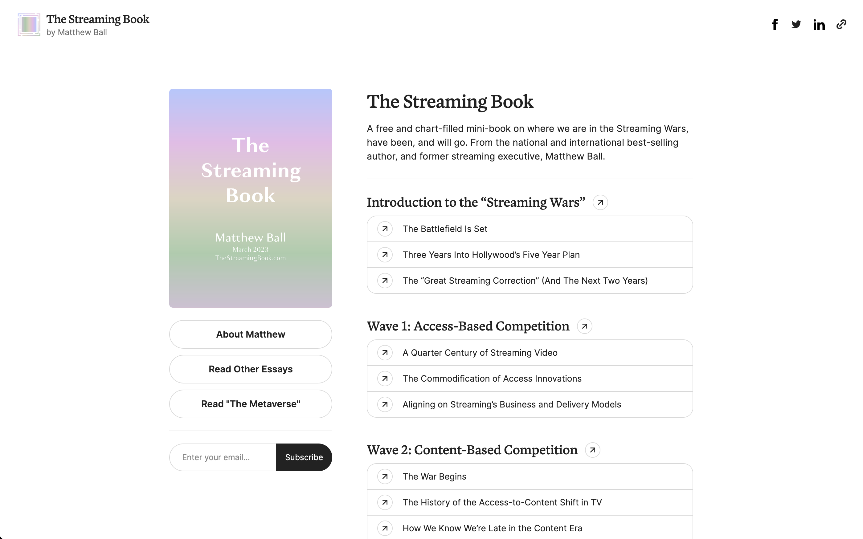 Matthew Ball's "The Streaming Book" Website built by Aaron Rolston