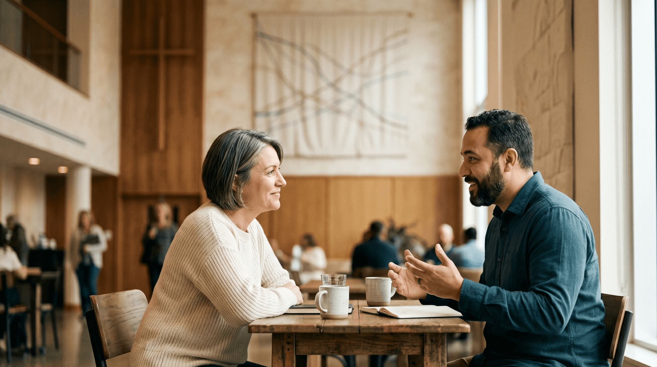 Two people conversing