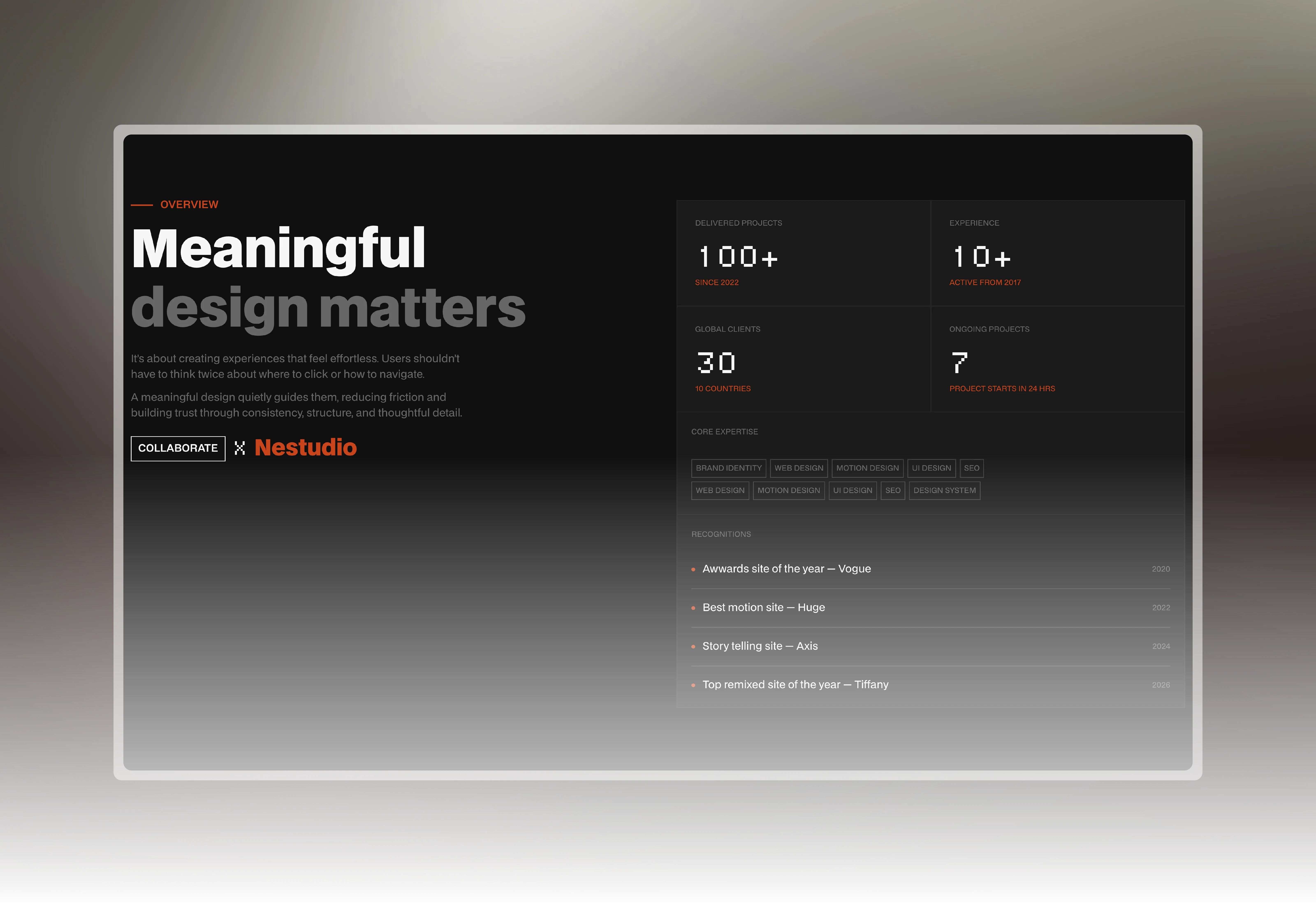 marktick, a framer dark themed website template testimonial and FAQ sections