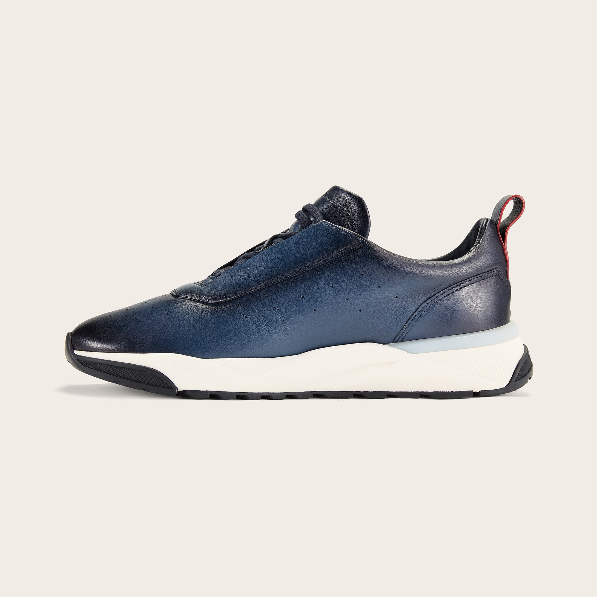 Men's Navy Leather Sneaker - Mandelli UK