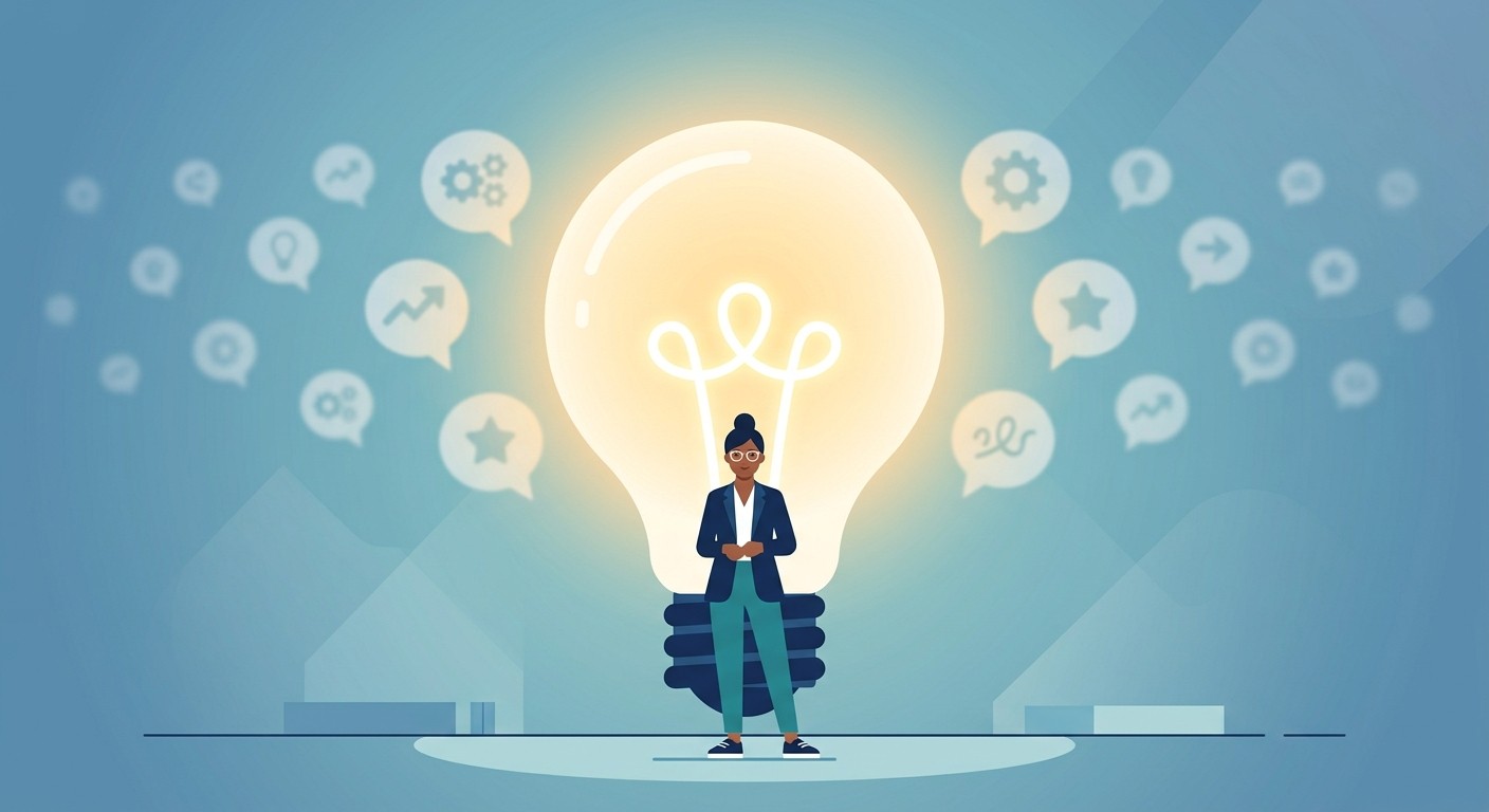 Illustration of a business owner focusing on one glowing lightbulb representing a single core problem to solve