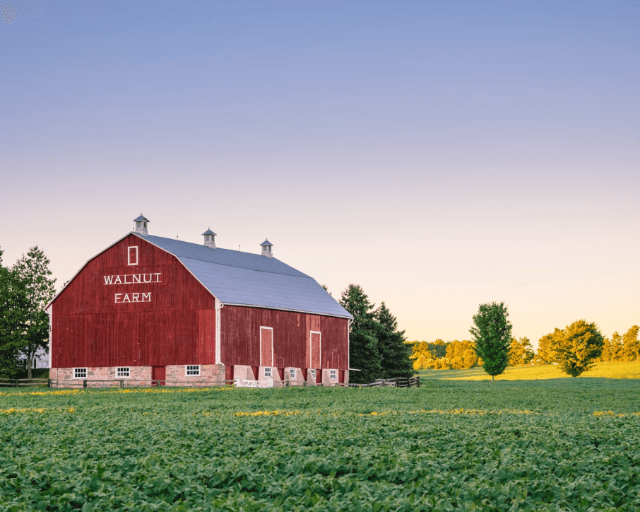 Placeholder photo of a red farm building