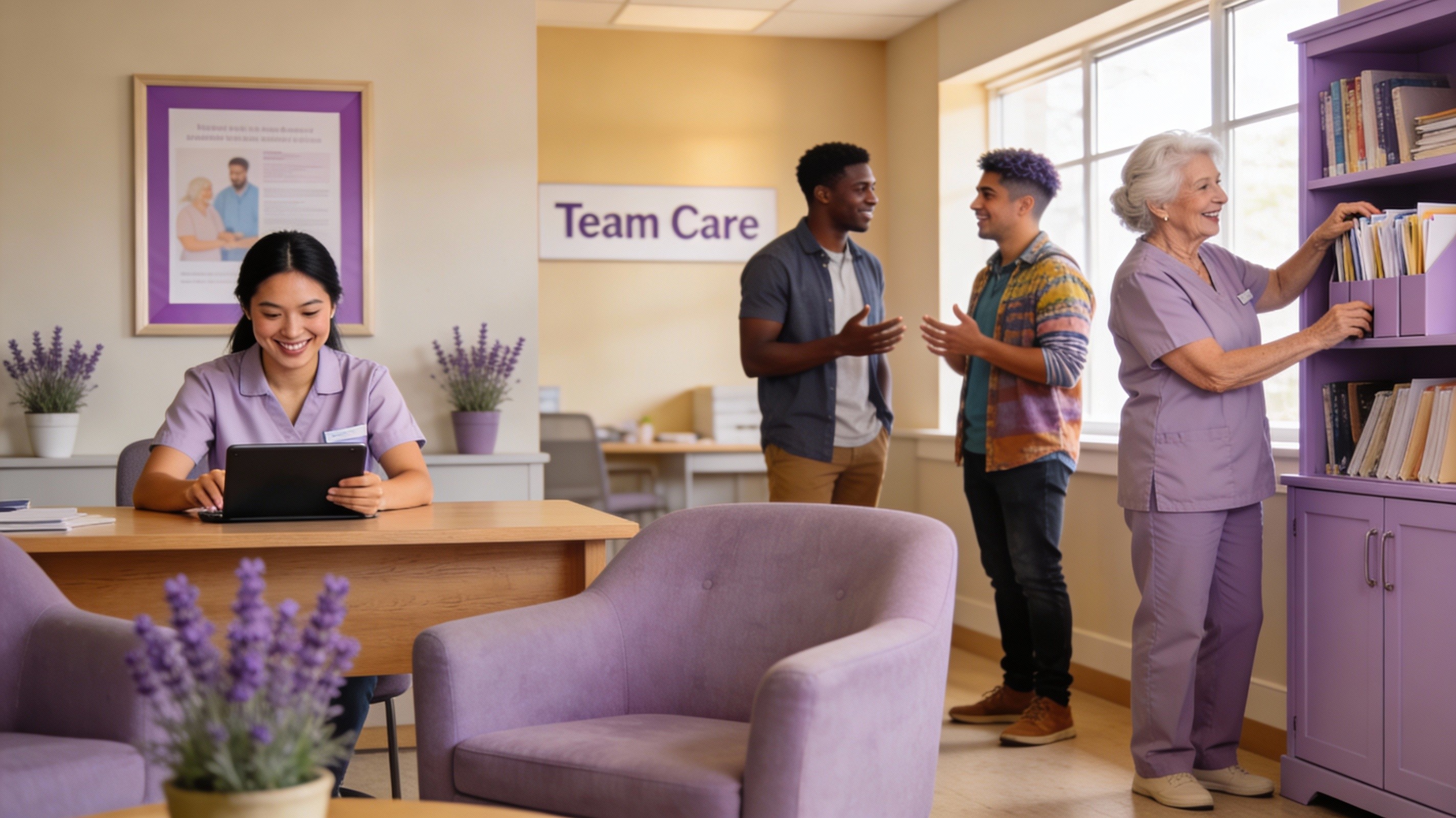 Supported care team collaborating with renewed energy and focus 