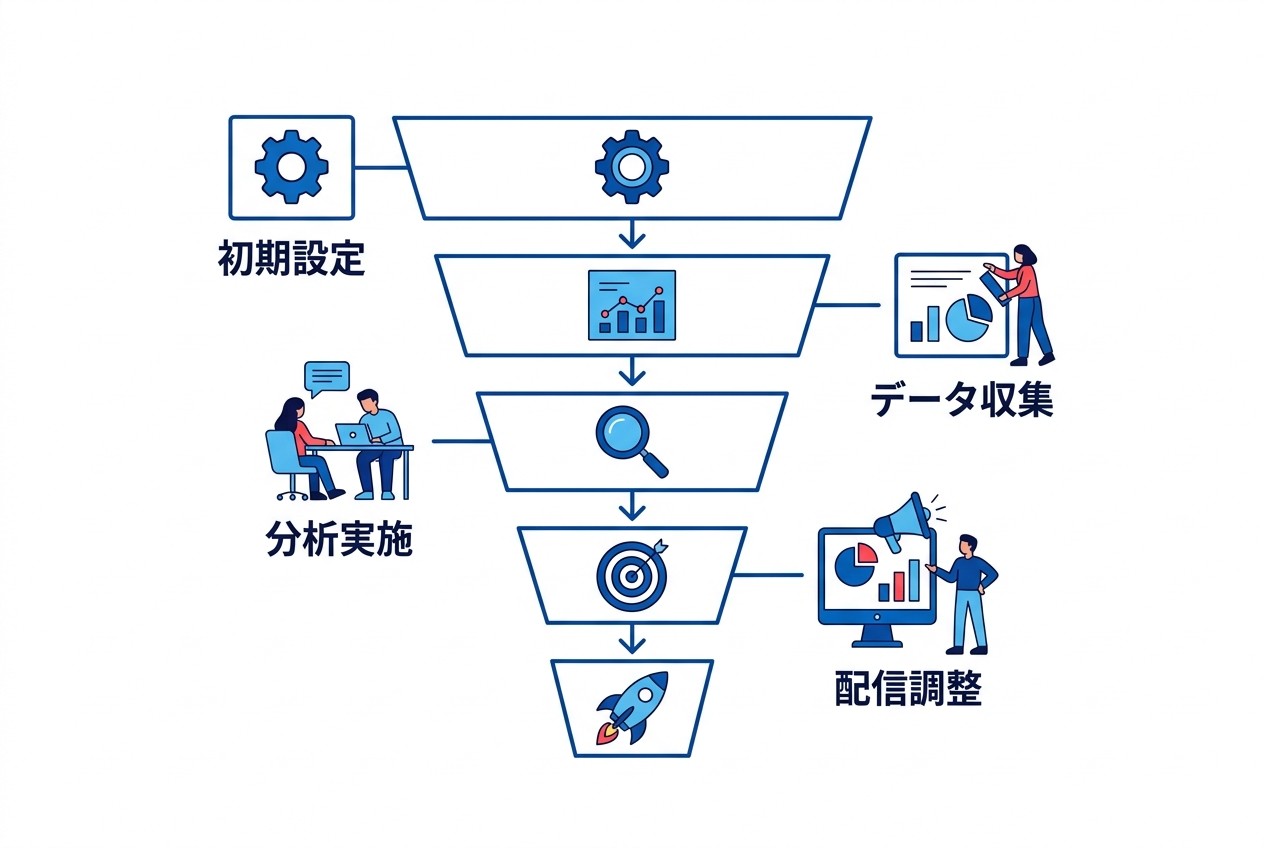 効果的なAudience Network運用は5段階のプロセス。初期設定から効果拡大まで、データに基づく継続的な最適化が成果向上の鍵となる。