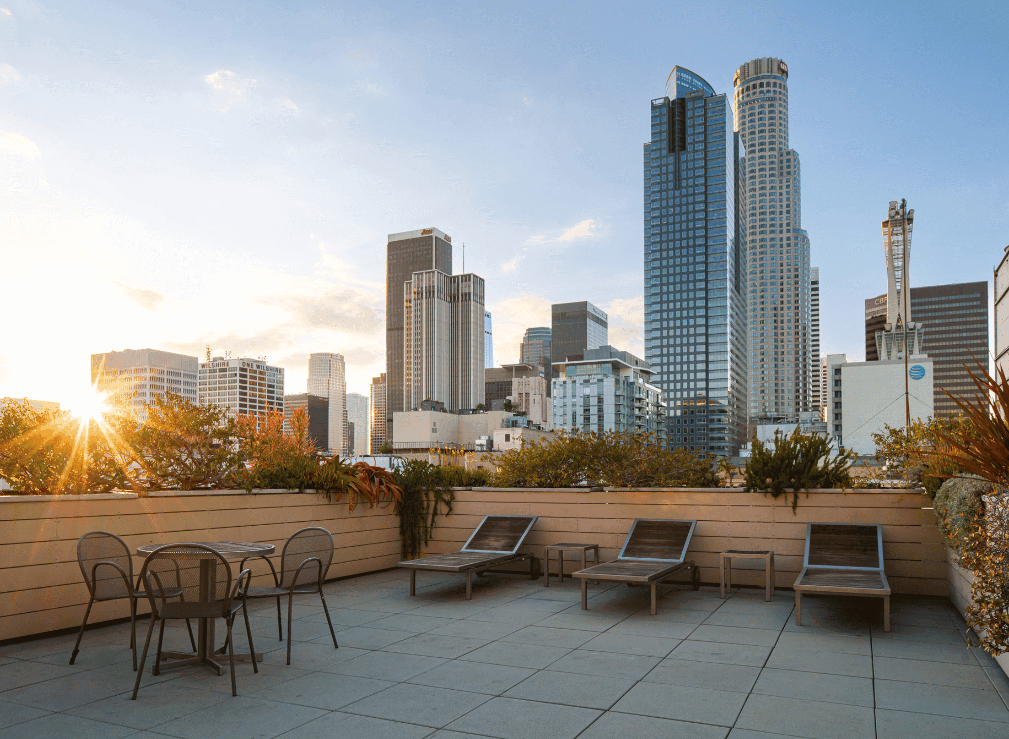 Rooftop lounge and skyline views at The Judson in Downtown Los Angeles.
