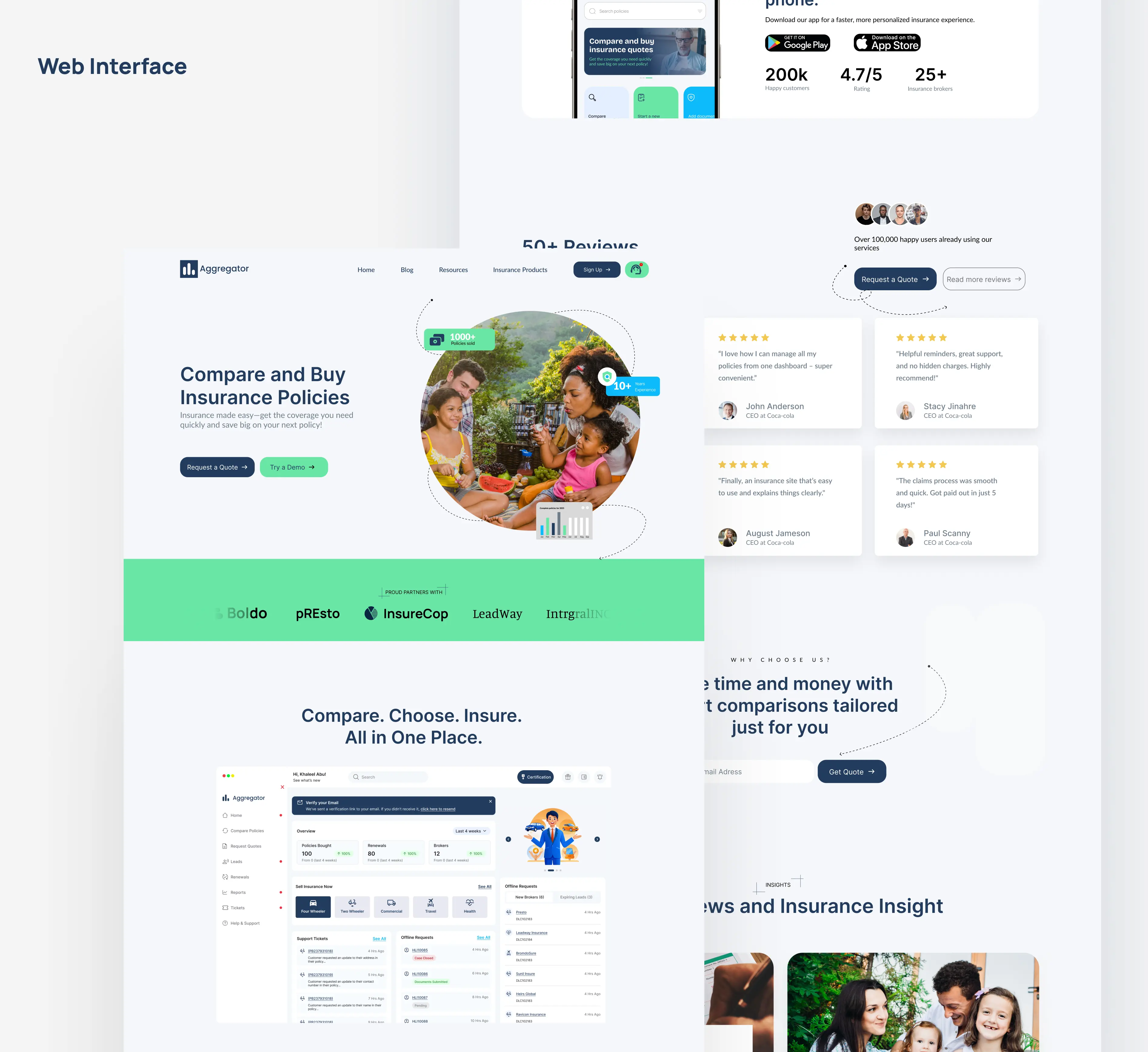 A web interface of Aggregator website where users can easily get the necessary info on what the platform provides.