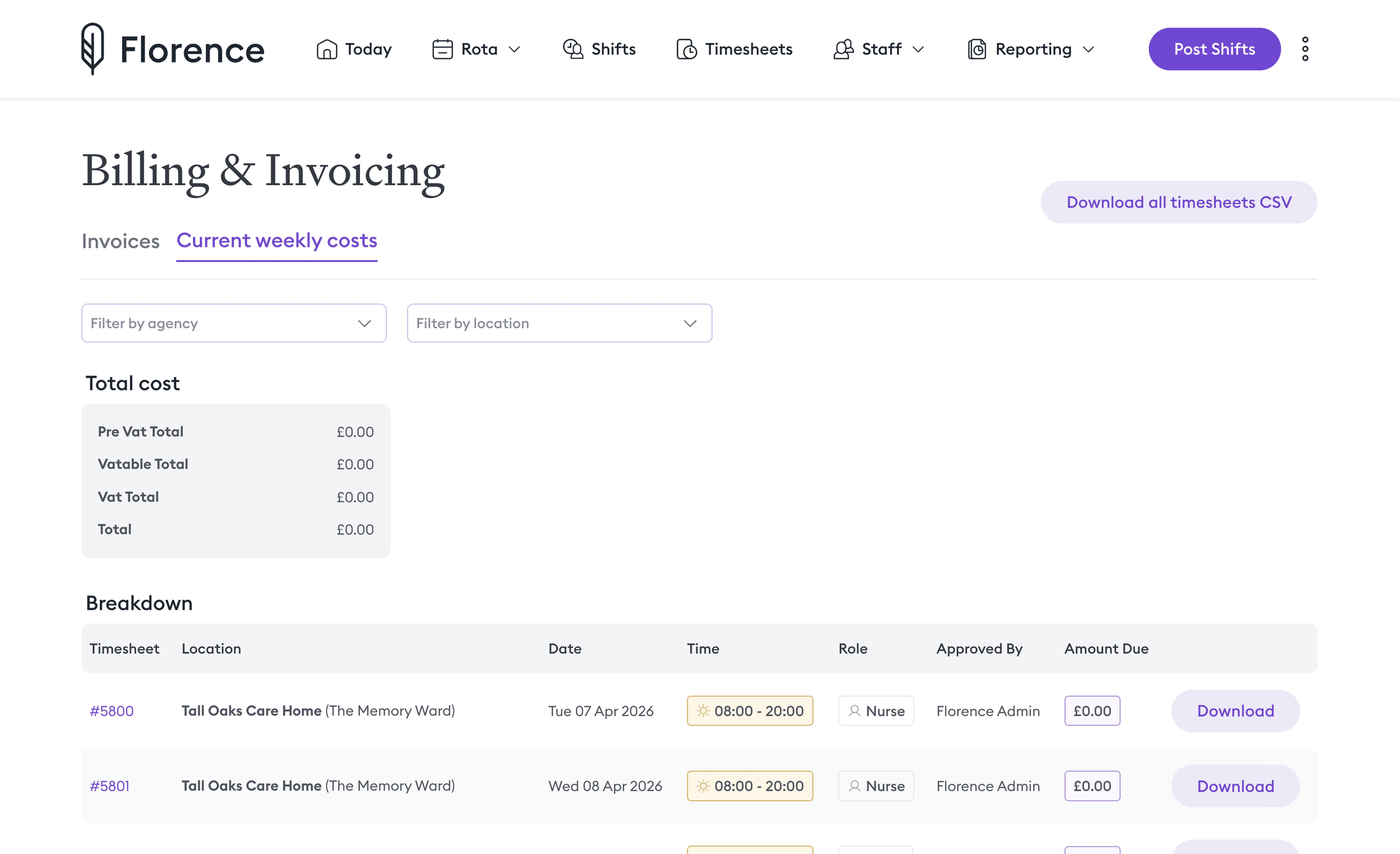 Florence billing and invoicing