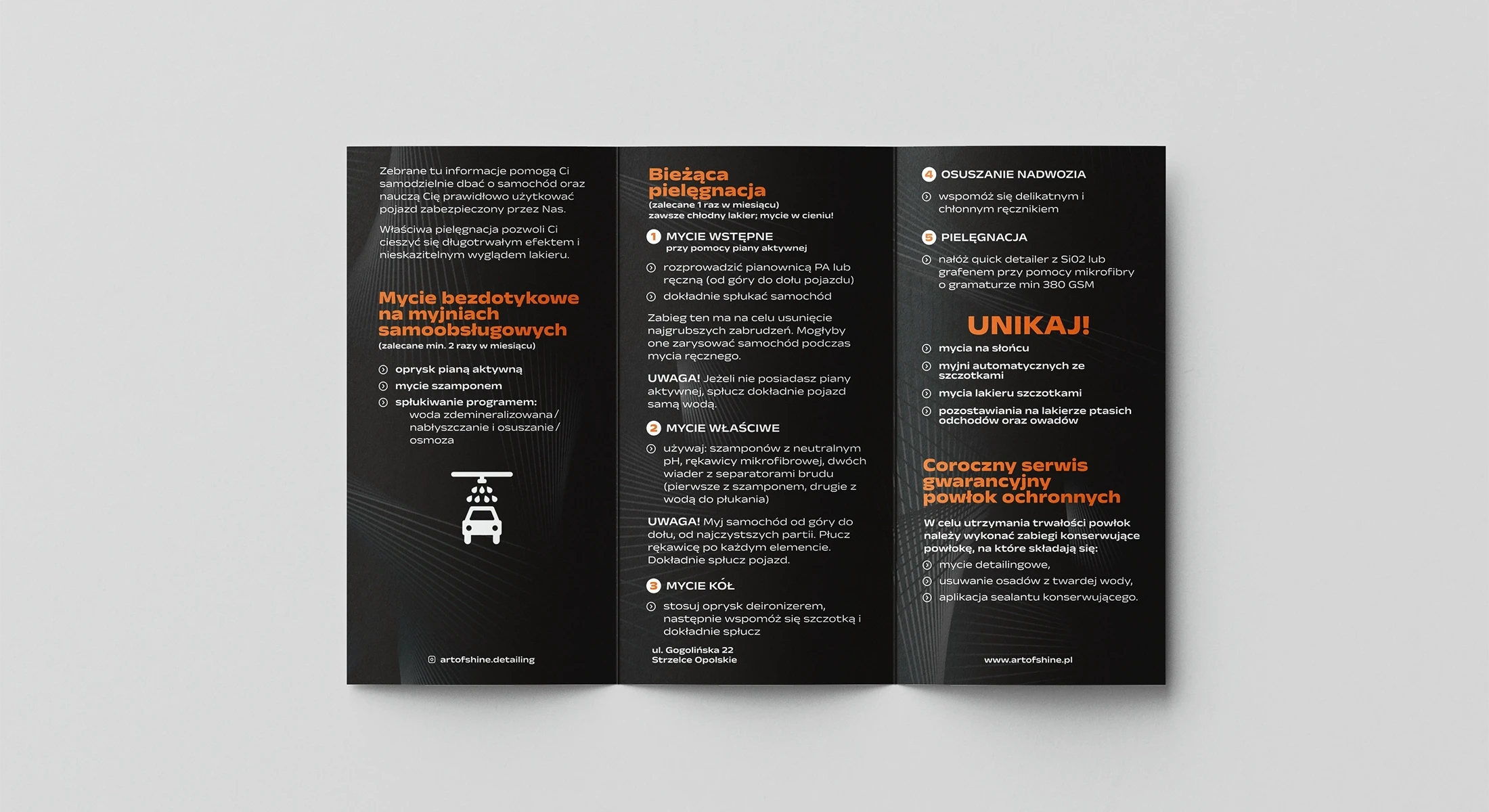 Materiały reklamowe Art of Shine Detailing - ulotka potrójnie składana DL
