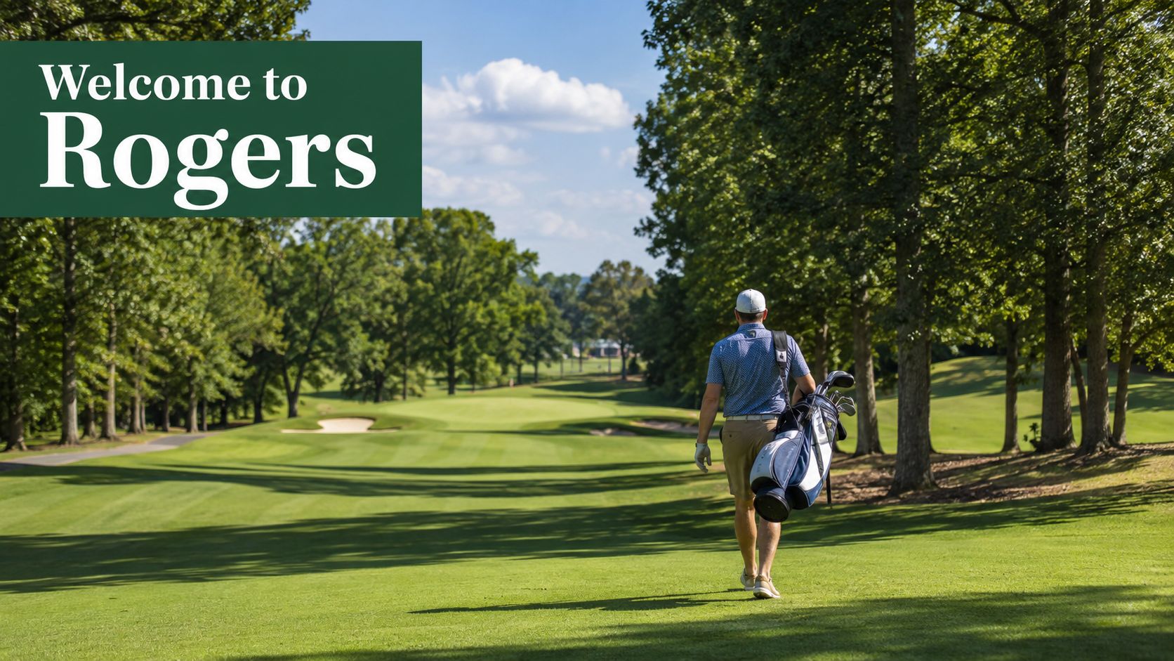 A golfer walks down a green fairway on a sunny day at the Lost Springs golf course.
