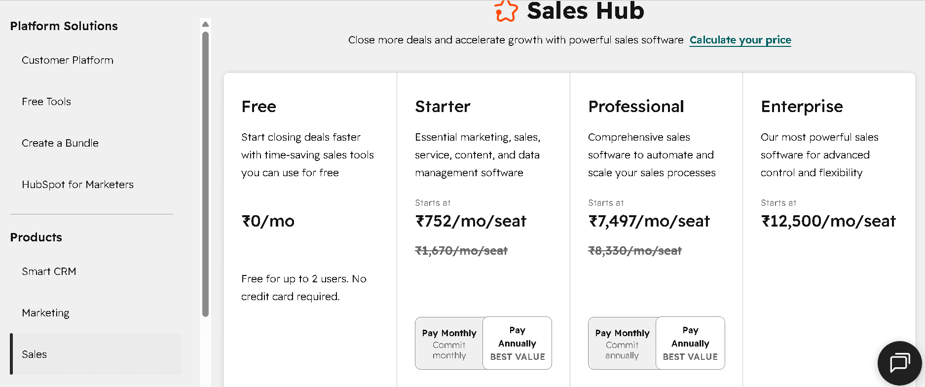 HubSpot Sales Hub Pricing