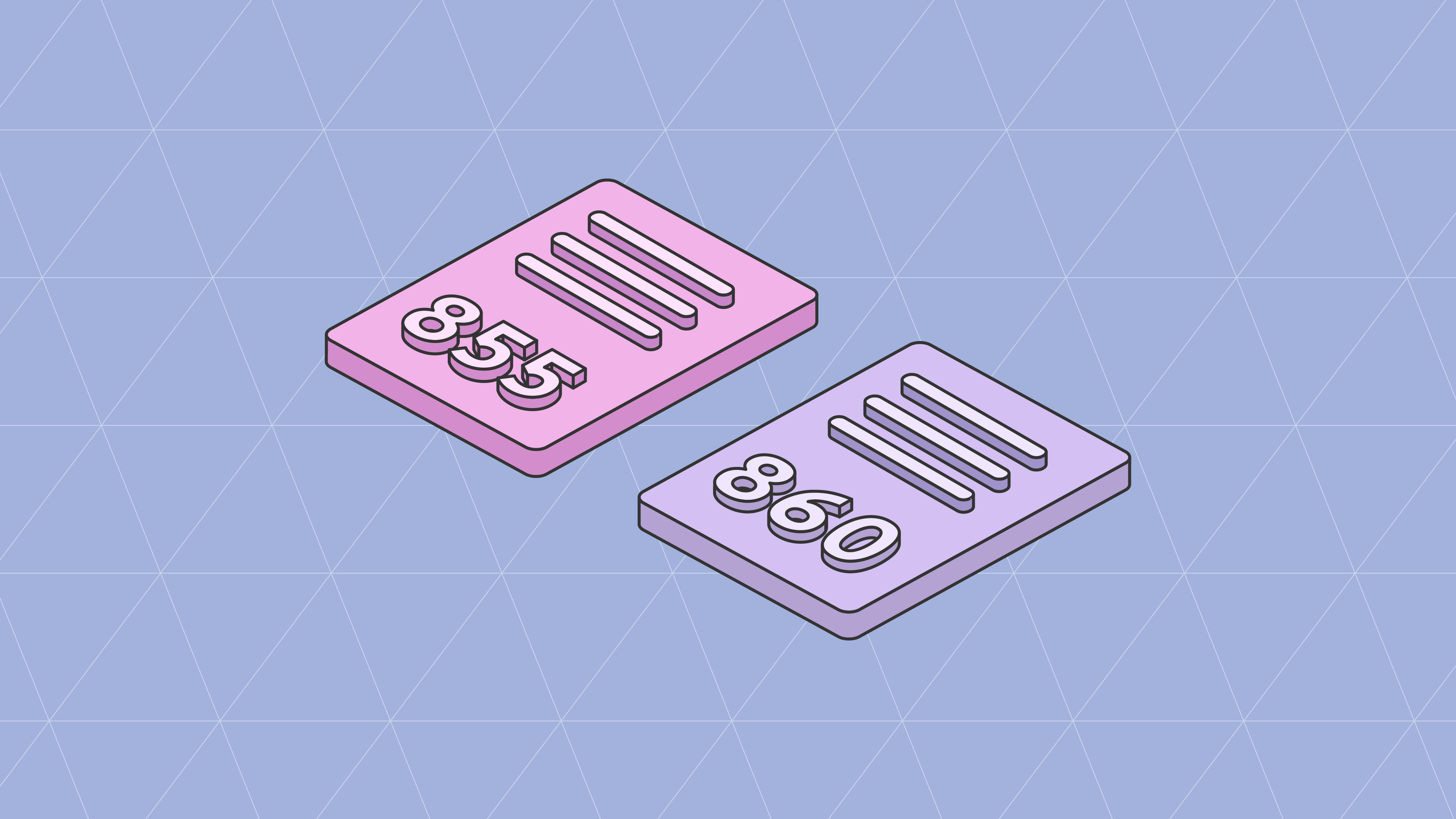 Isometric illustration of two EDI document cards labelled 855 and 860, representing a purchase order acknowledgment and a purchase order change request.