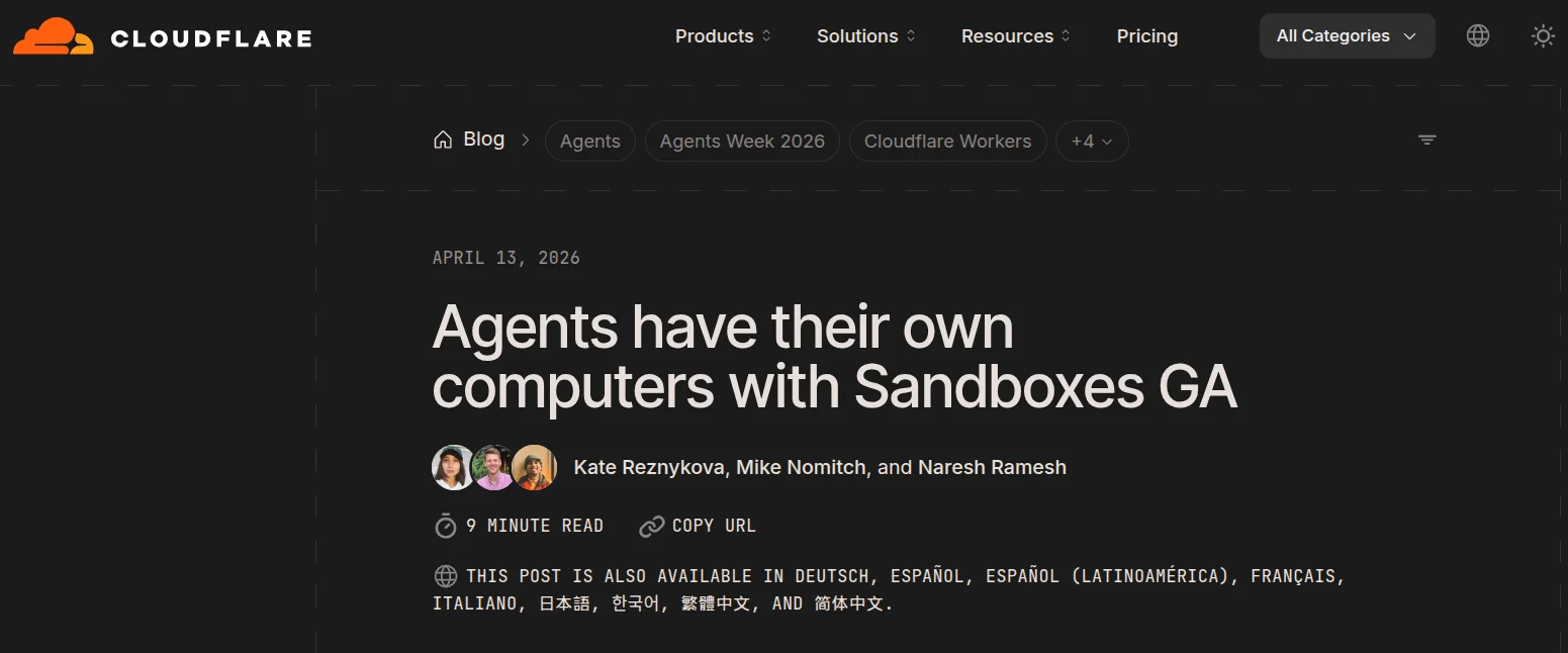 Cloudflare Sandboxes GA announcement
