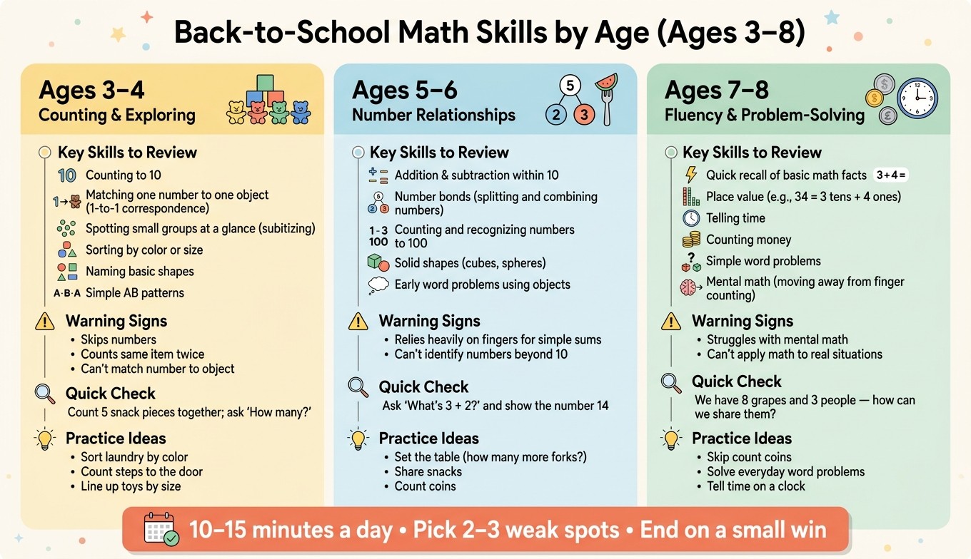 Back-to-School Math Skills by Age: What to Review (Ages 3–8)