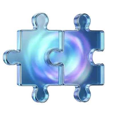 Interlocking glass puzzle pieces glowing blue