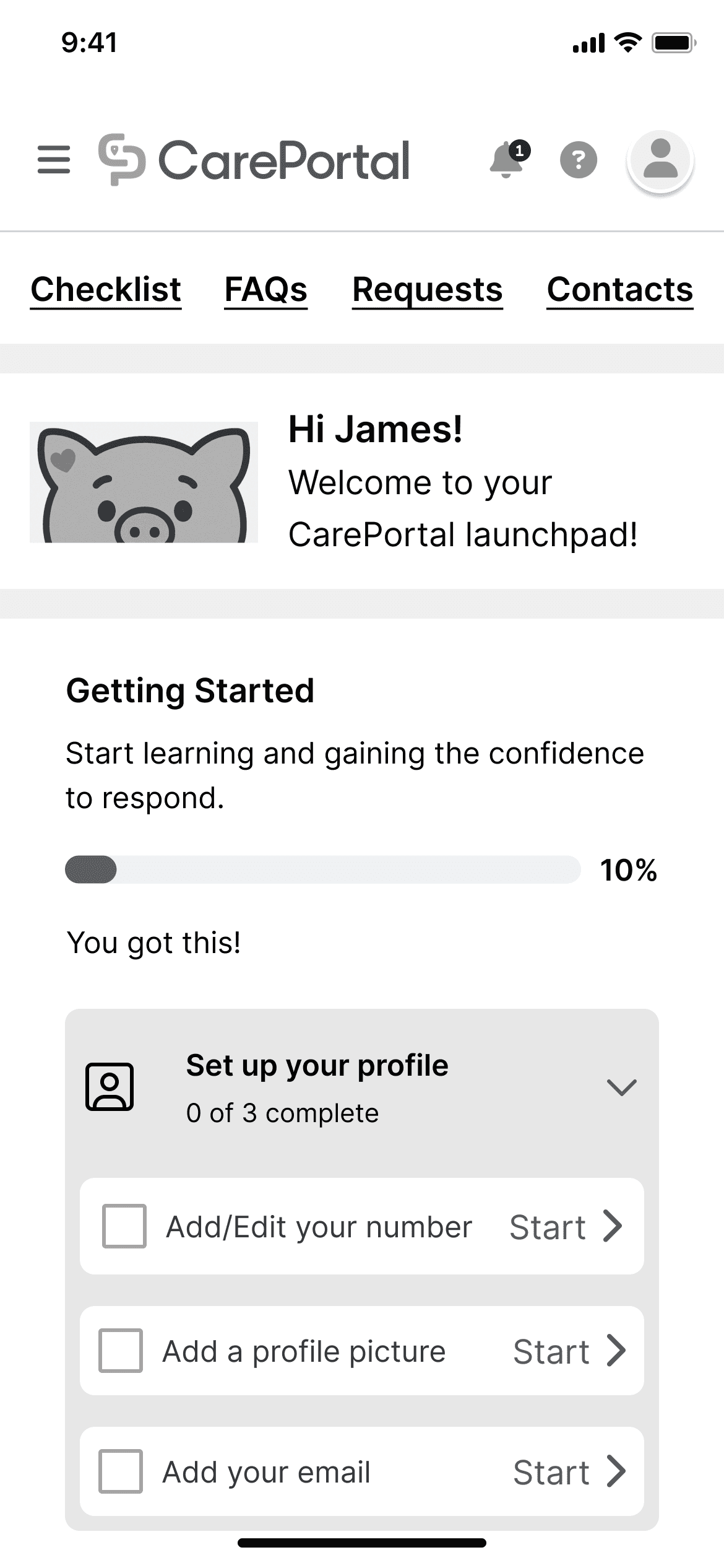 Low fidelity mockup of the mobile dashboard design
