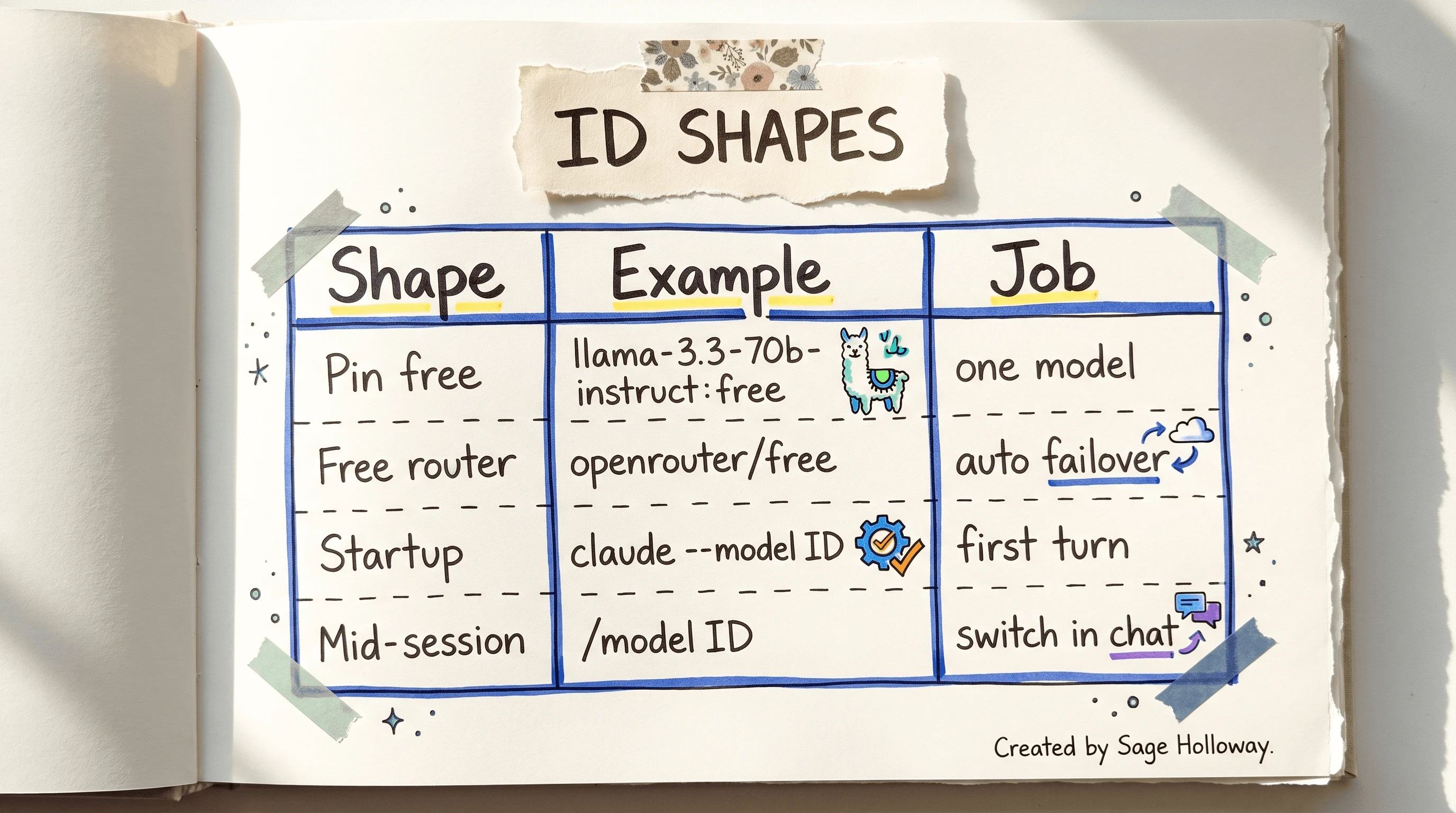 Table of OpenRouter model ID formats for Claude Code including provider/model:free and openrouter/free