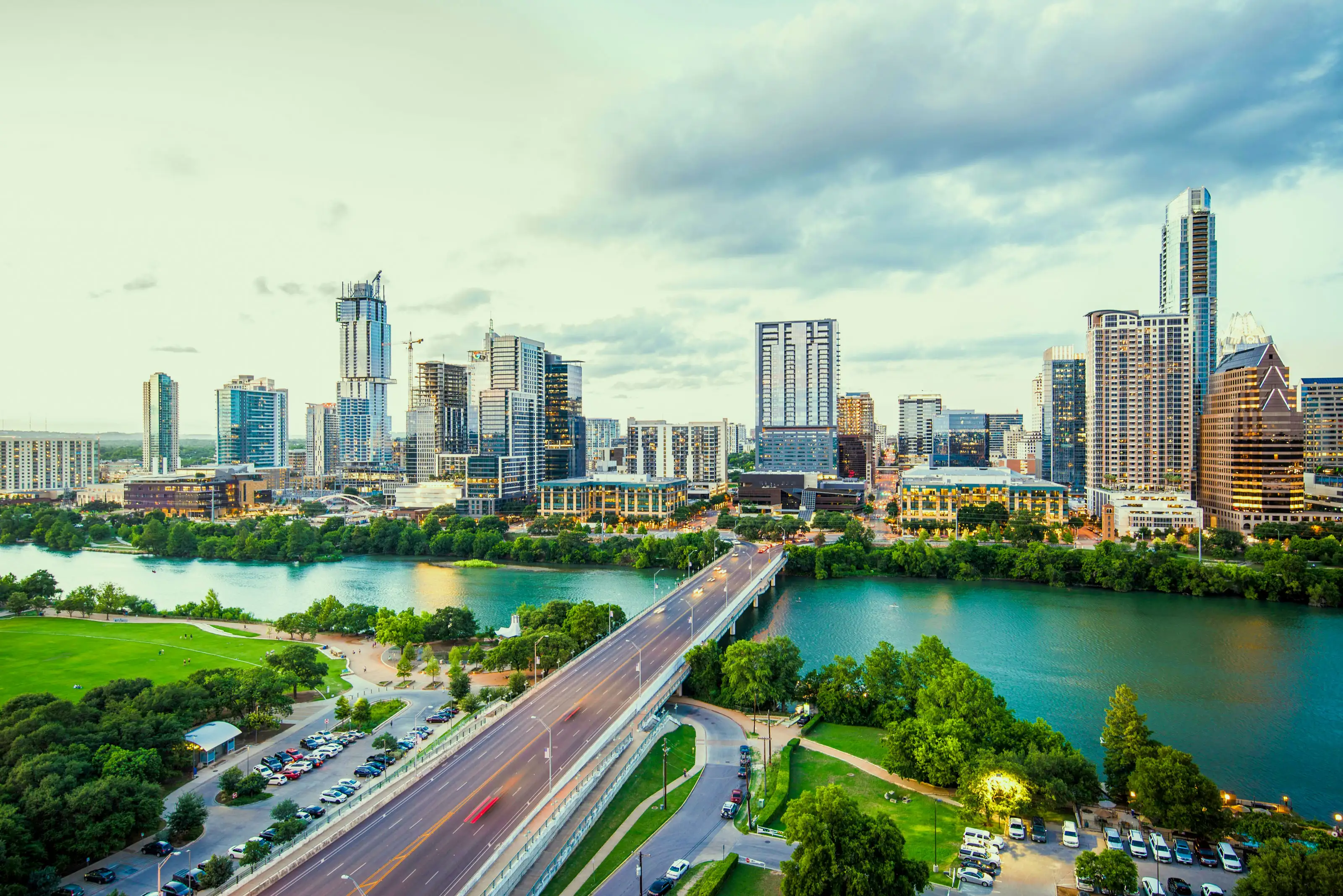 View of Texas River and Buildings