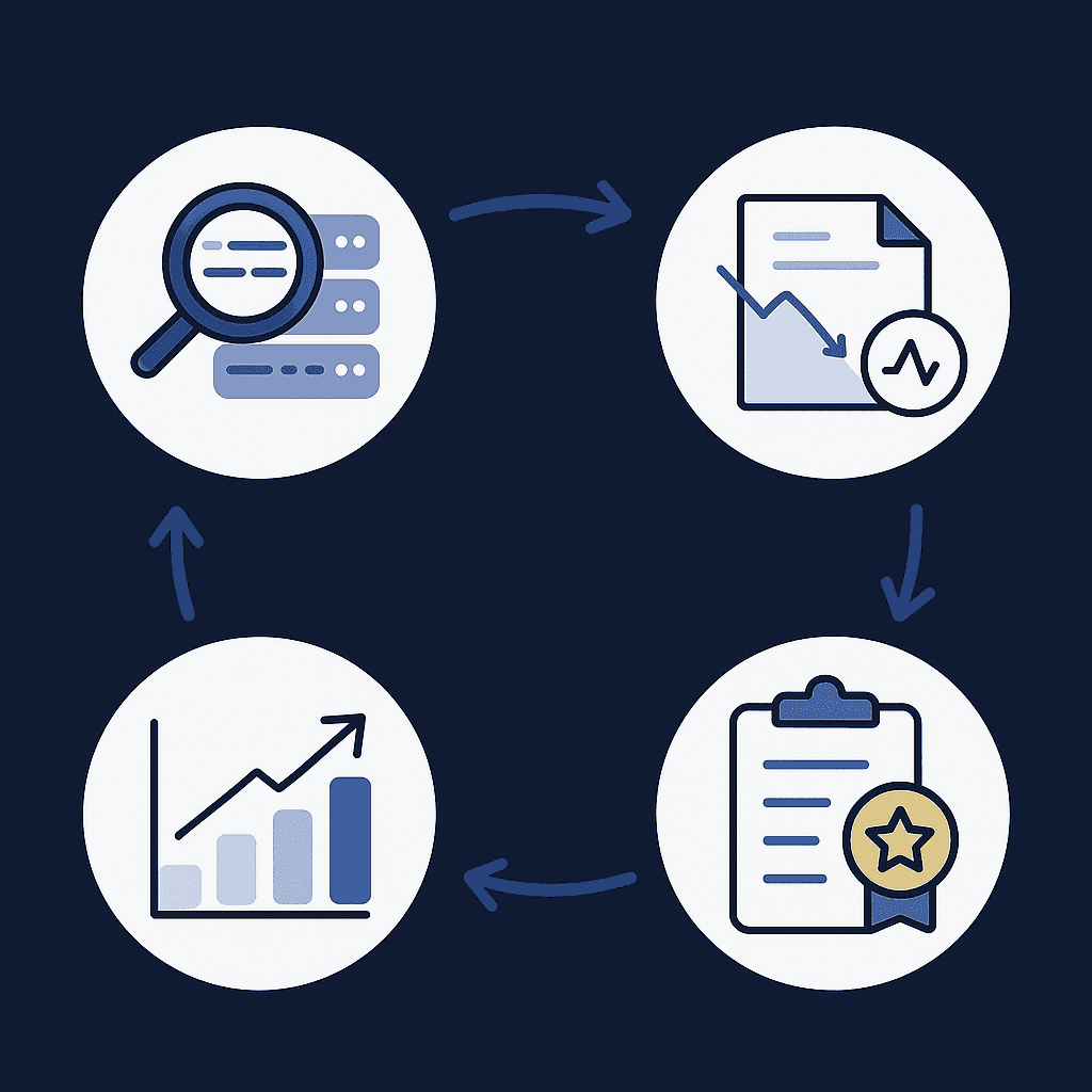 Circular four-step loop from AI traffic tagging to measuring refreshed content outcomes