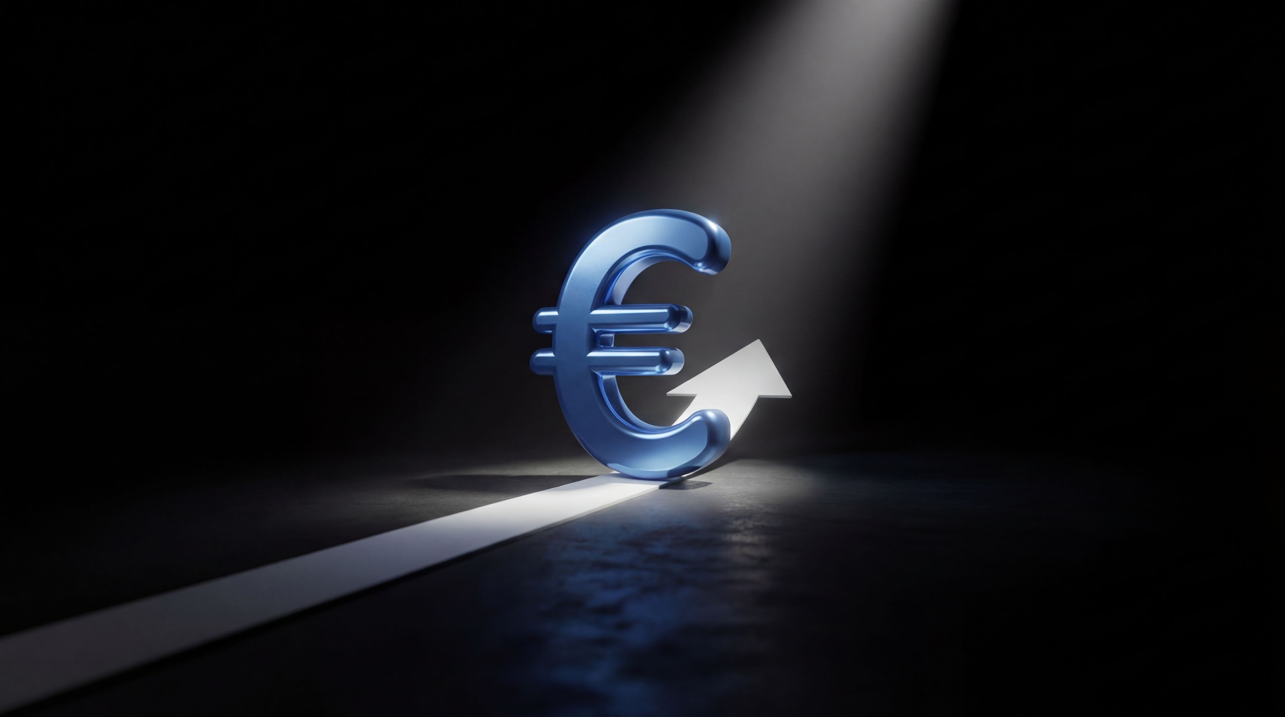 Ein blaues Eurozeichen auf einem Pfeil, der nach oben zeigt