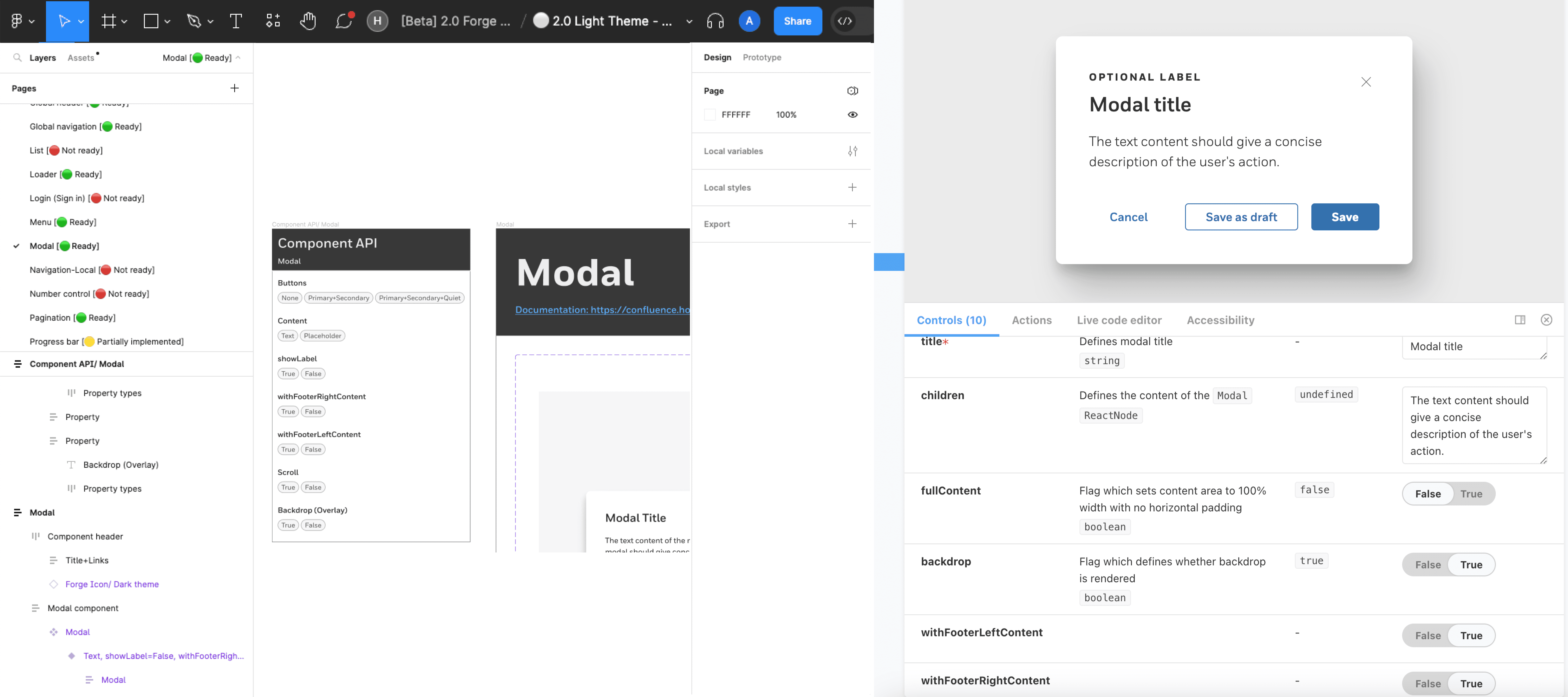 Modal UI component in Figma and Storybook