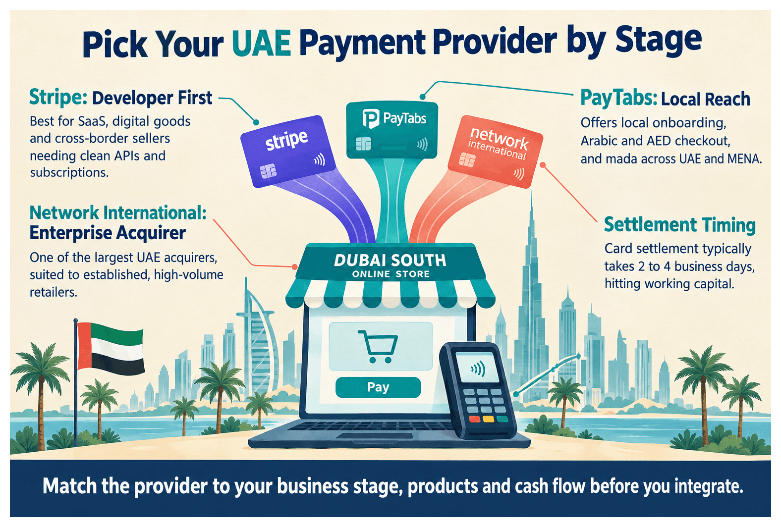 Infographic: Stripe vs PayTabs vs Network International for UAE E-Commerce