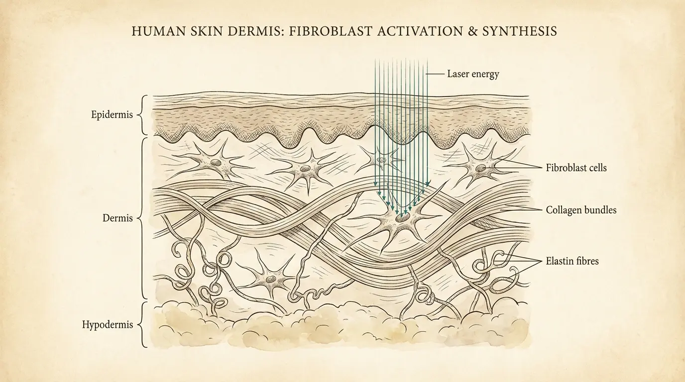 laser sending vibration to wake up fibroblasts