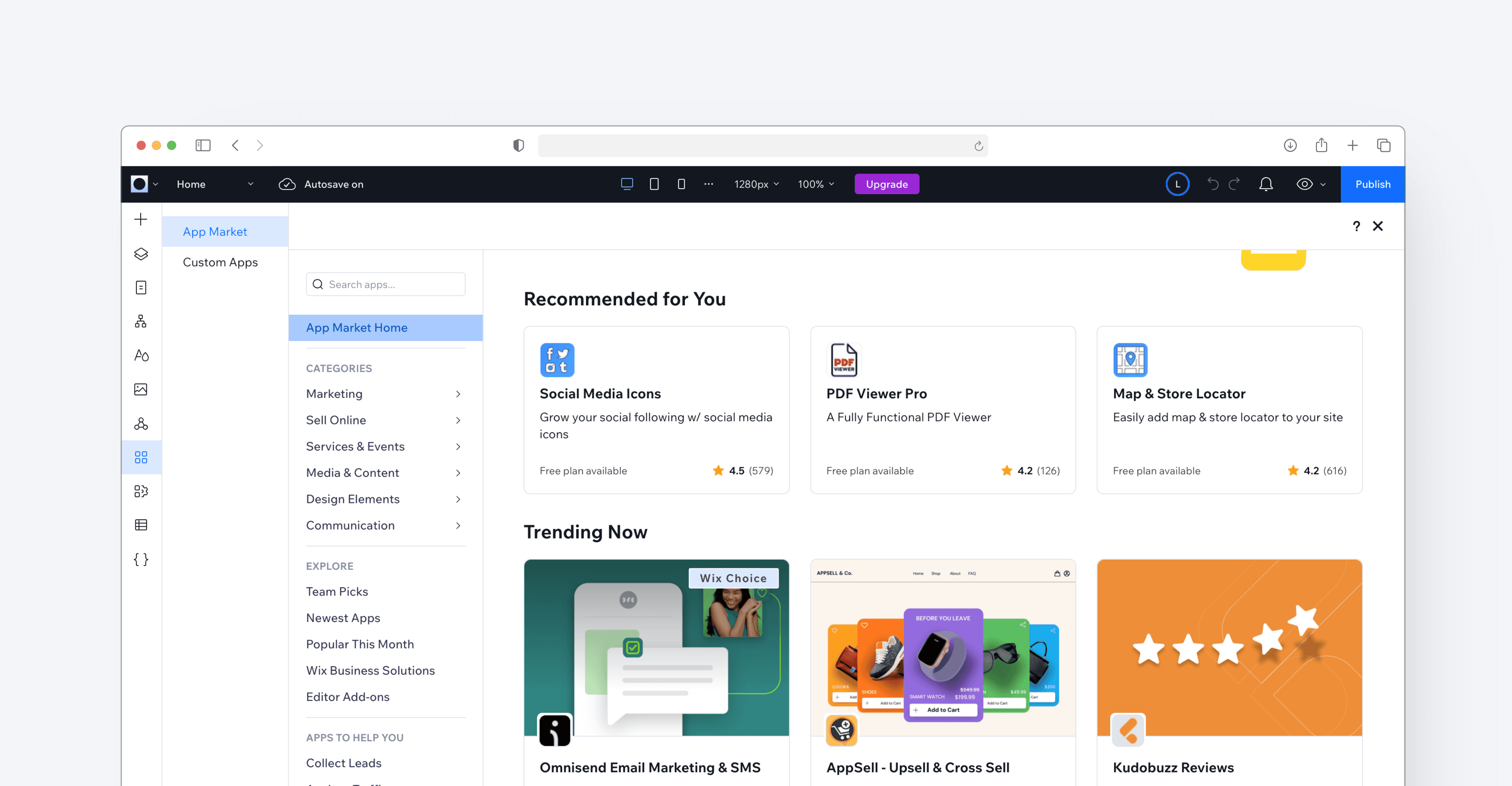 Wix's applications marketplace