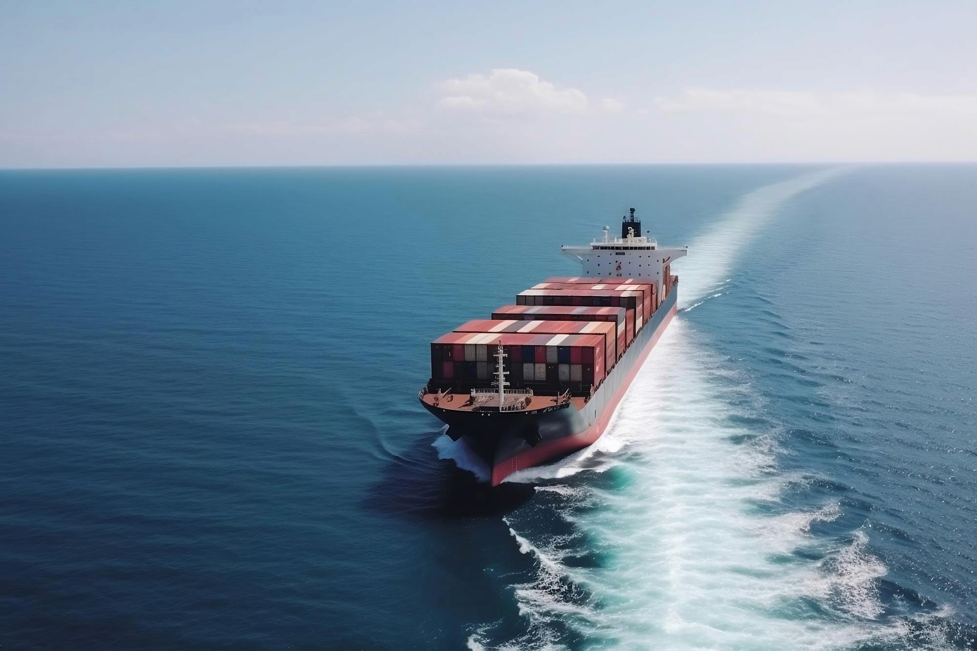 Ein mit Fracht beladenes Schiff transportiert Container über das Meer