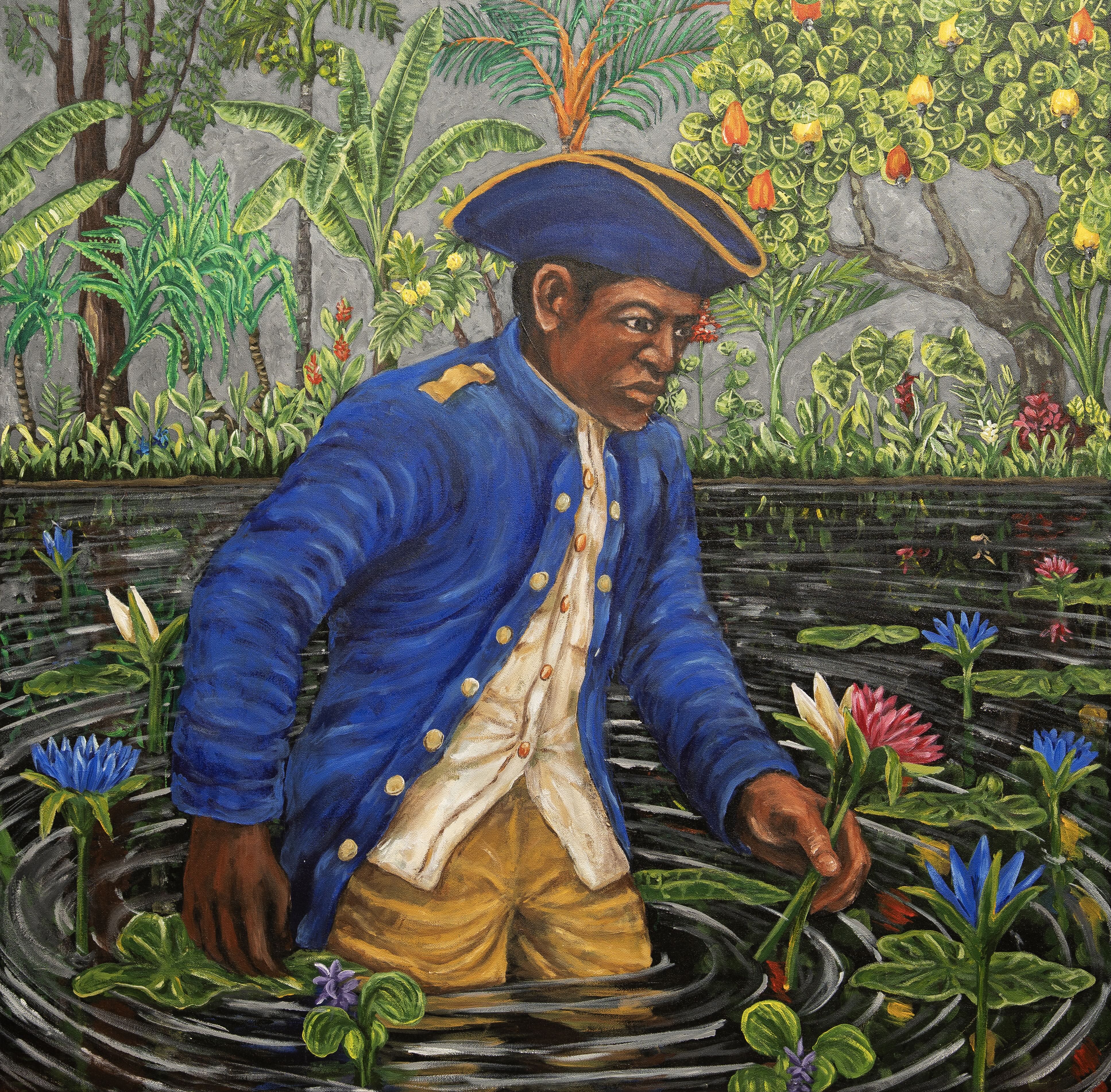 herd of sheep on road painting