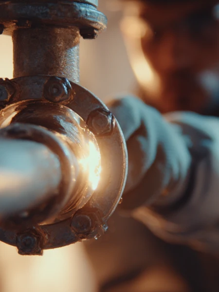 Closeup work on piping