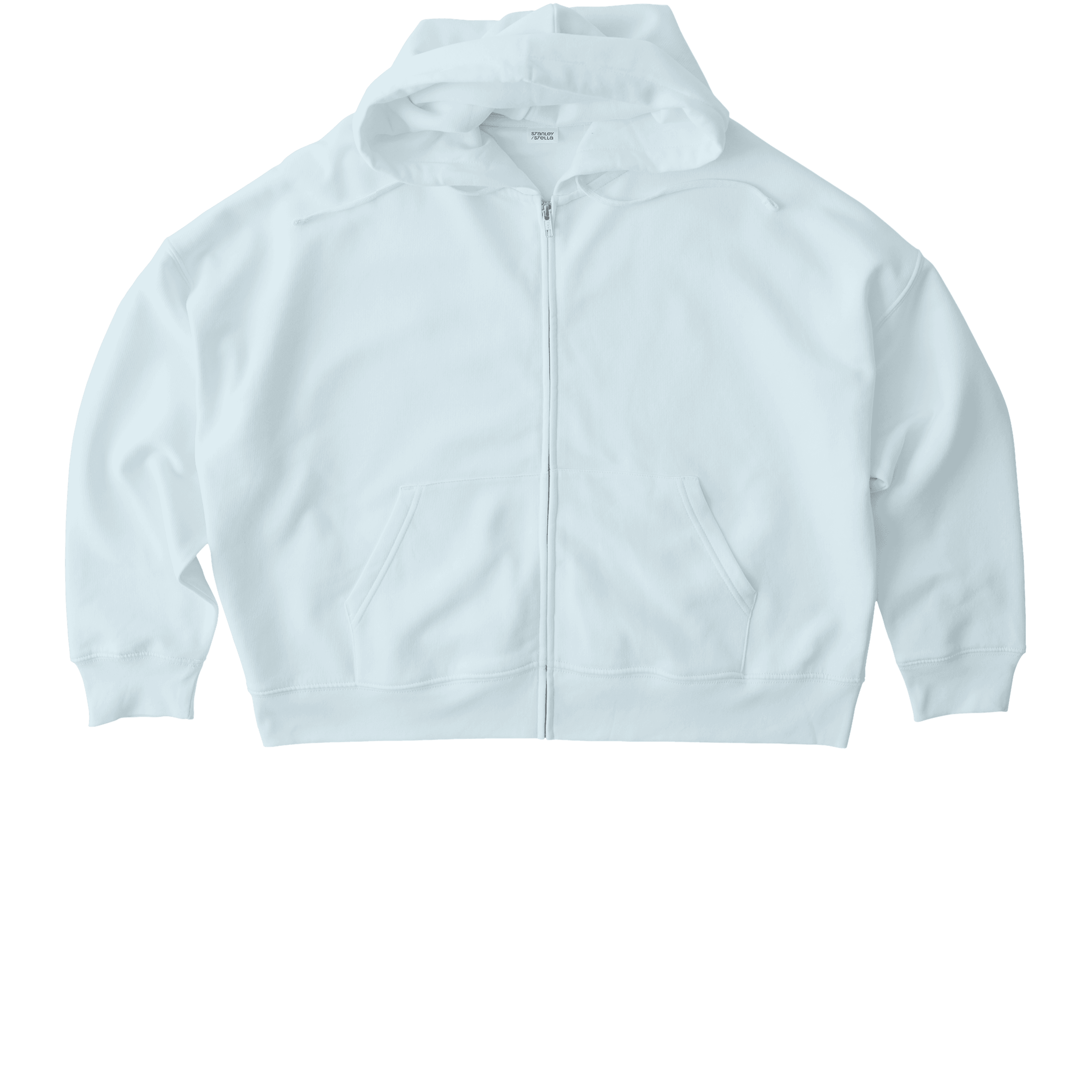 White zip-up hoodie.