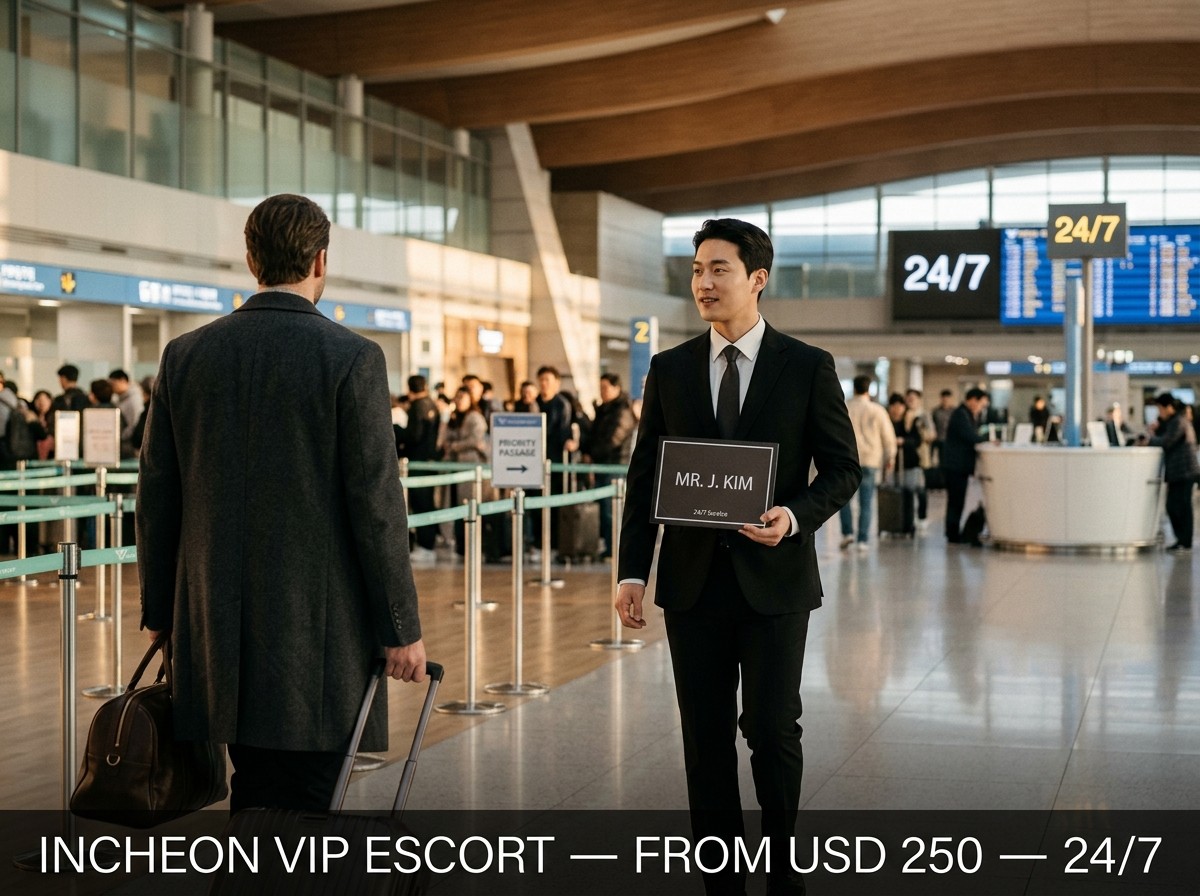 Incheon Airport VIP escort BestTurn 24/7 — private jet booking add-on from USD 250