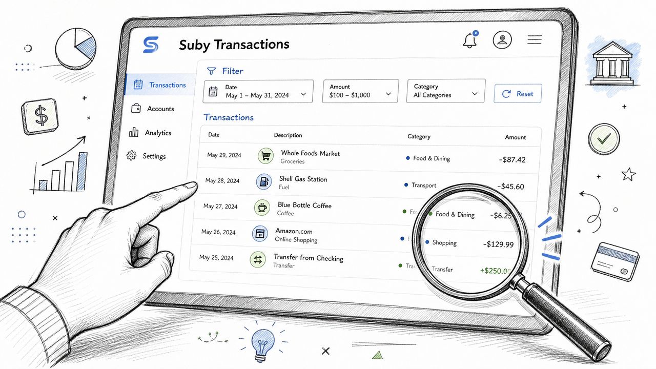 A hand pointing at a tablet screen displaying a digital transaction history interface with financial data.