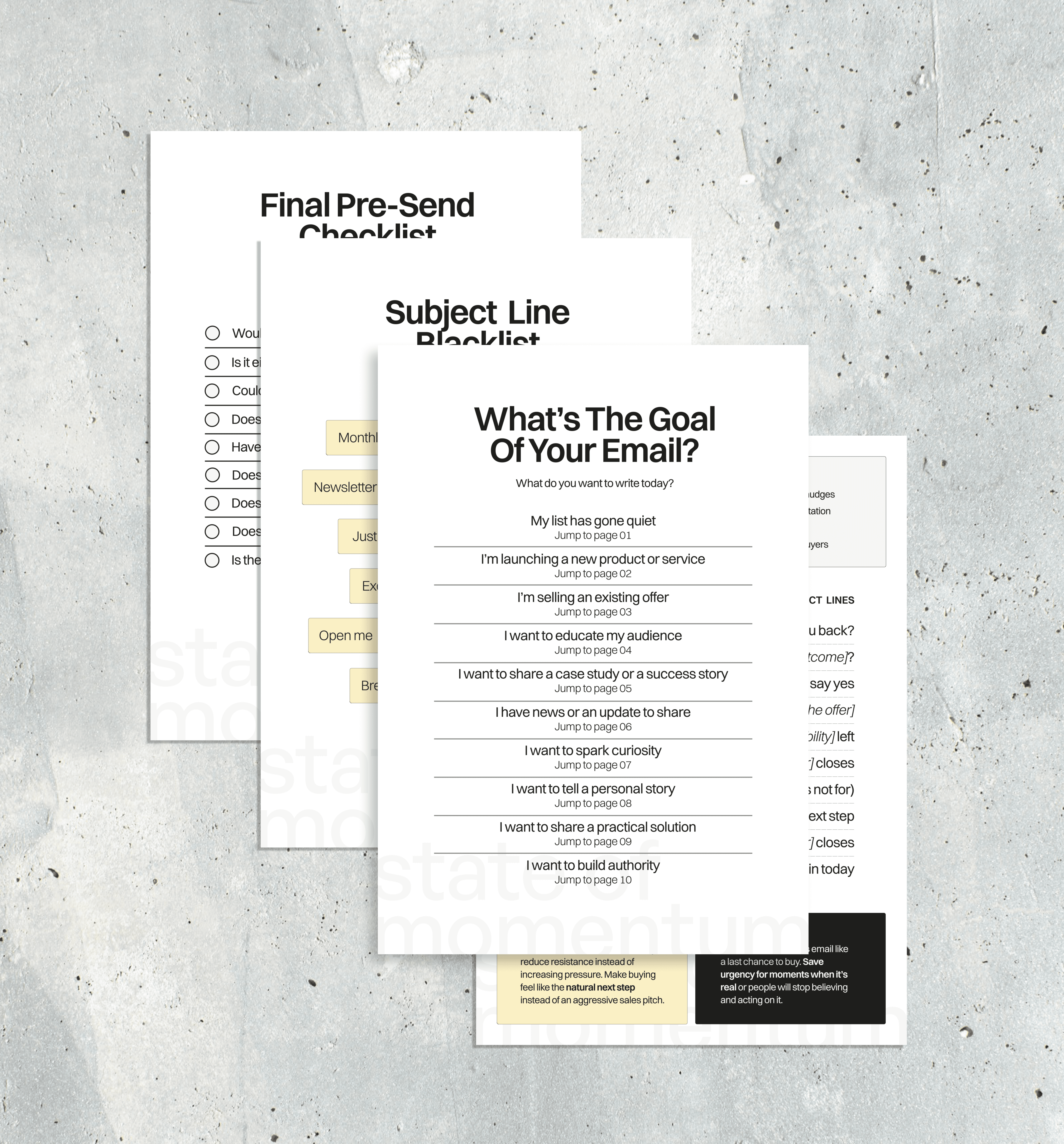 Example pages from the Newsletter Subject Line Handbook
