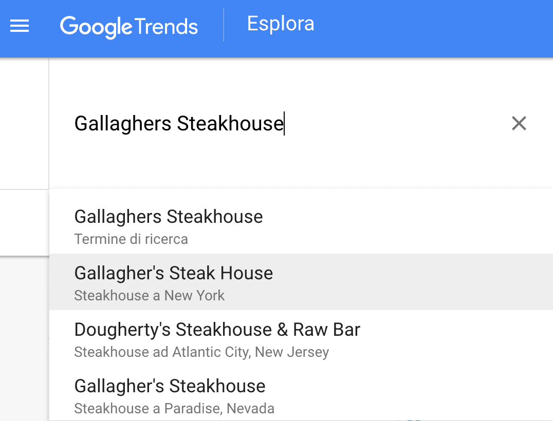 Esempio Google Trends ricerca ristorante