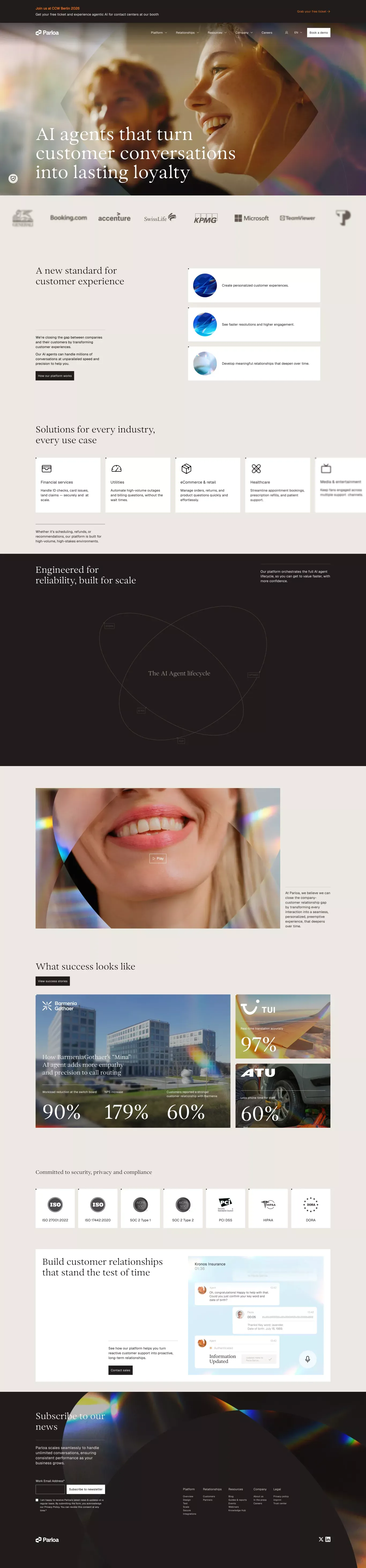 AI Agent Management Platform for contact landing page screenshot showcasing AI and Tech design