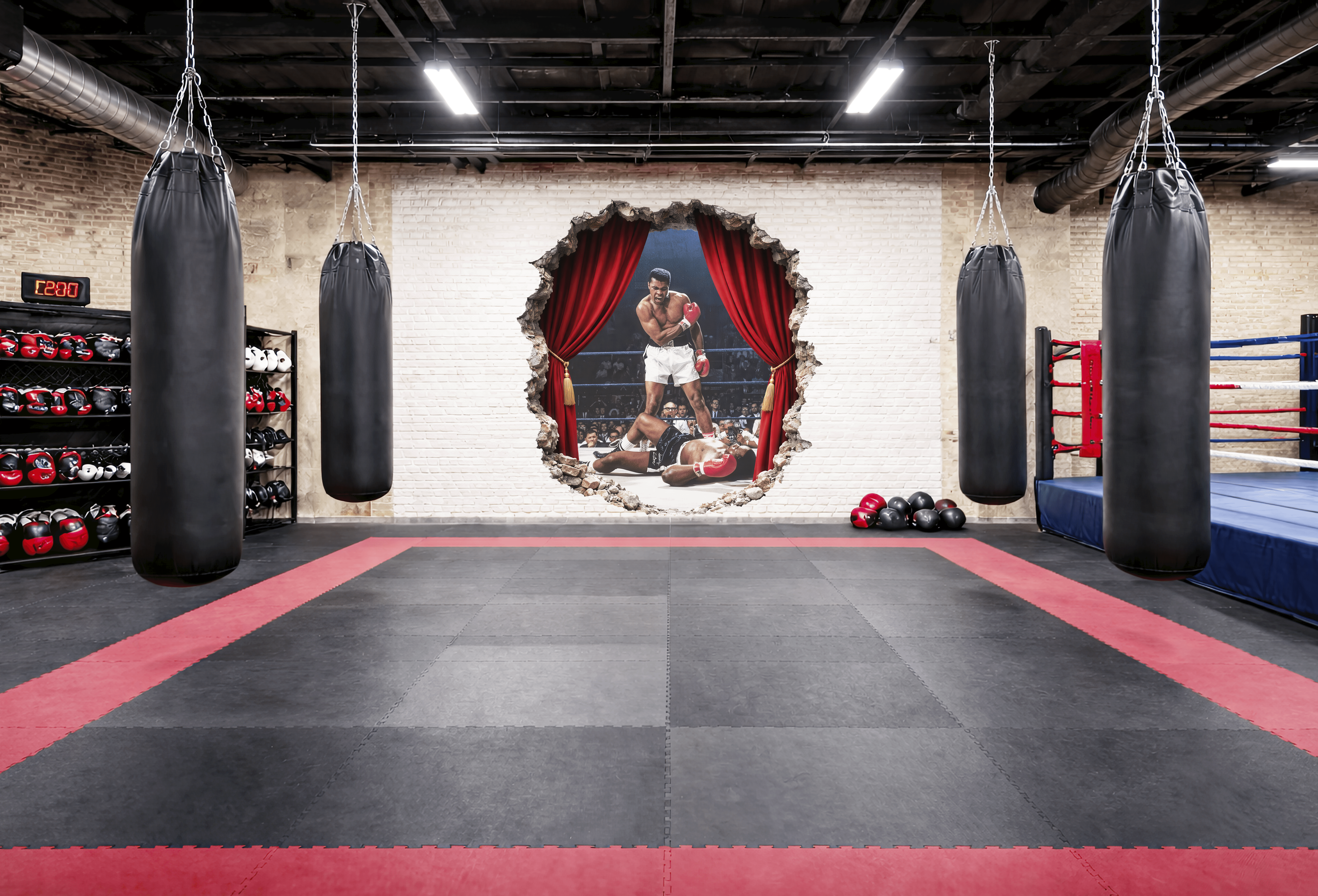 Single tree in a field with light rays.