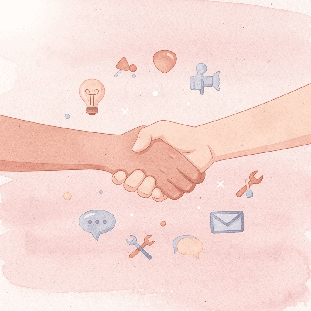 Illustration of hands connecting, representing a cultural communication bridge