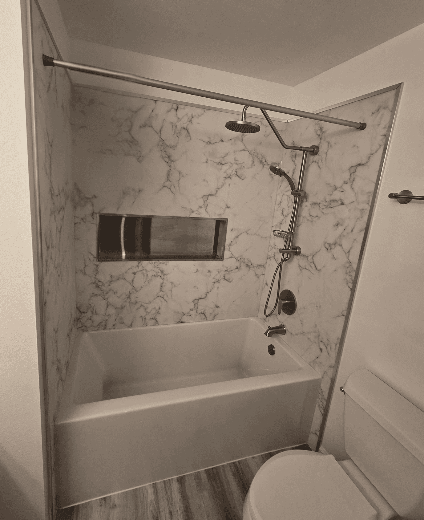 New Pulse soaking tub and Tyvarian shower after Kent master bathroom remodel