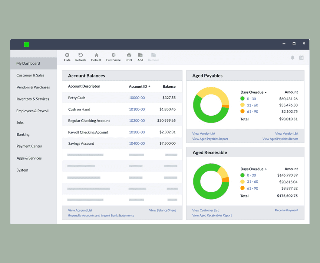 Sage 50 dashboard