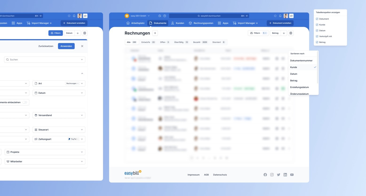 Redesign of Invoice filtering and overview